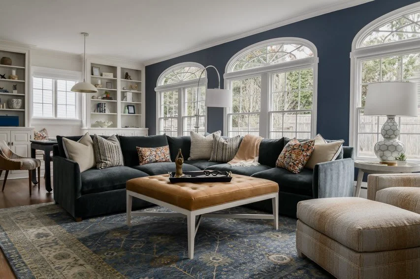 Our client had a simple goal for this room: create a place where everyone naturally gathers. We layered in rich textiles, warm leather, and a generous sectional to invite everyone to settle in and stay awhile.

It&rsquo;s the kind of family room that