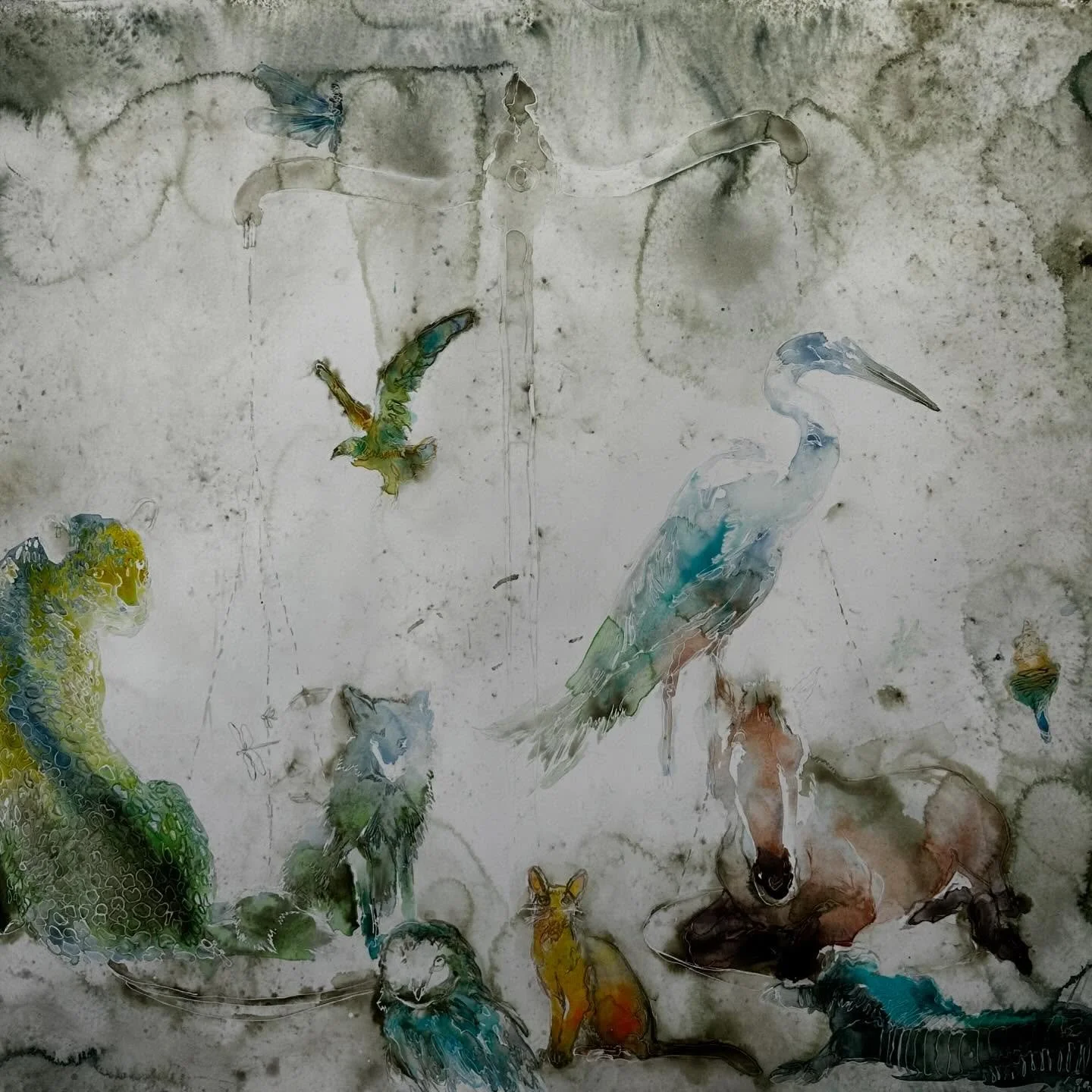 Balance Interrupted
Watercolor
42 x 51.5&rdquo;
2025

There is clear evidence that the natural balance of our world is being disrupted. Many species have disappeared or been severely diminished, and we are losing vital biodiversity as we witness the 