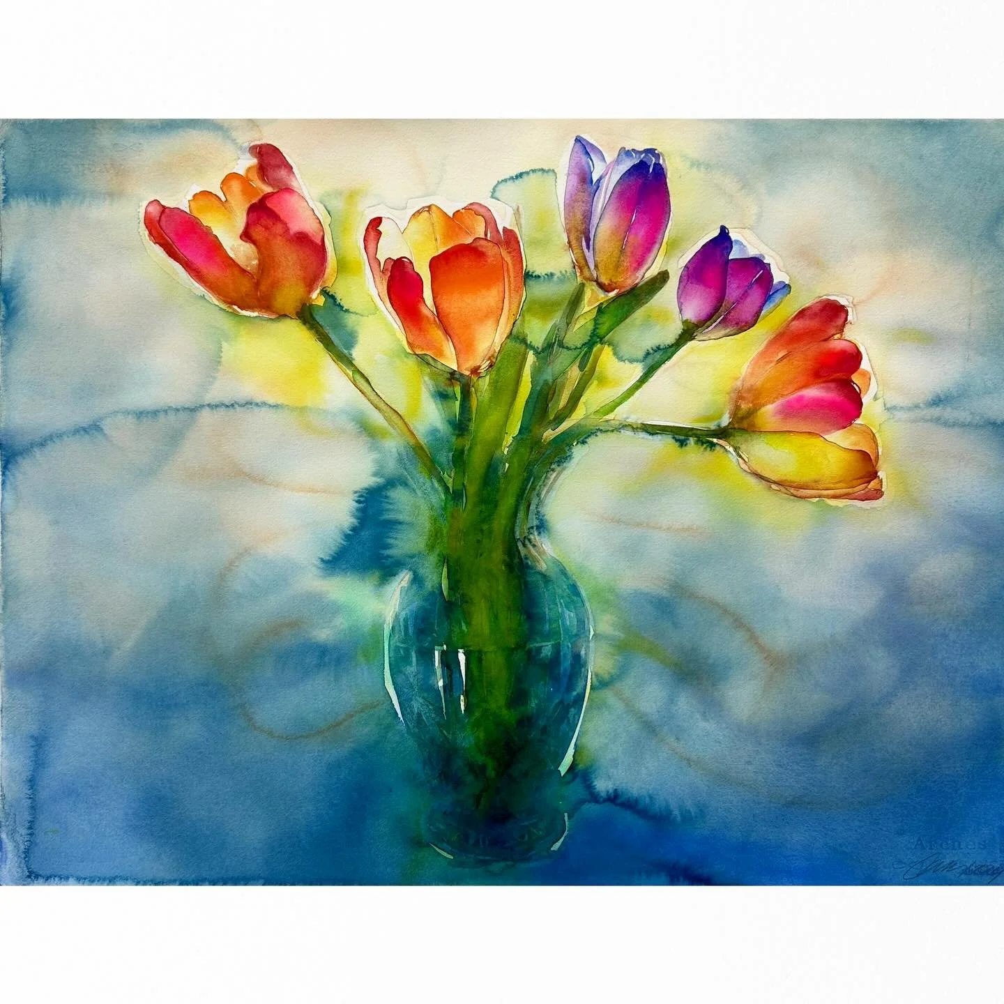 Nothing says &ldquo;Spring&rdquo; quite like tulips.

The daffodils have already made their appearance, and the tulips won&rsquo;t be far behind. I first started this piece a couple of years ago, then added a soft veil of blue last year to quiet some