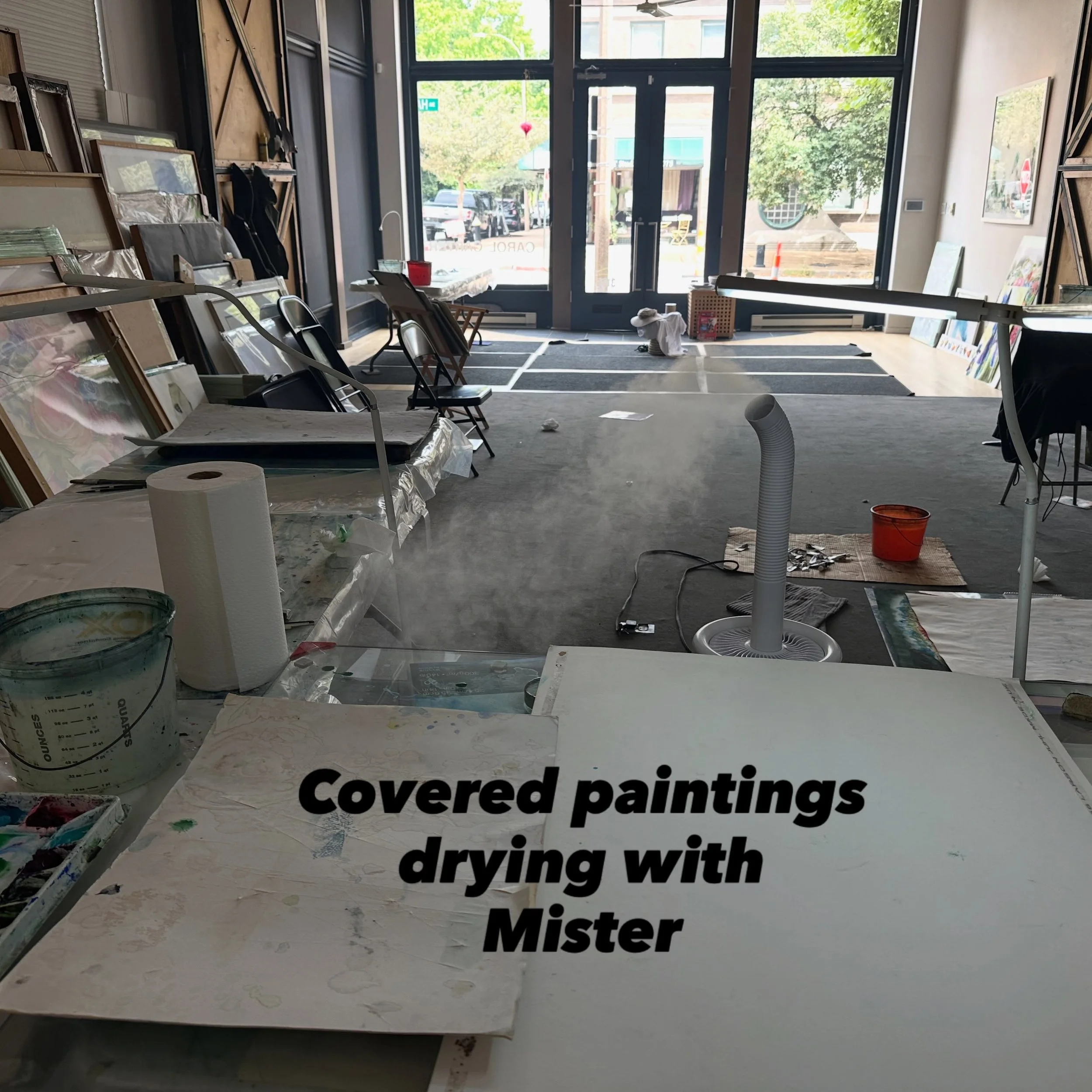 On any given day&mdash;->>>. I will have paintings covered up and slowly drying with the mister.💦

Slow drying paint makes the best watercolor.
.
.
.
#studio#studiolife#lifeofanartist#watercolor#contemporarypainting