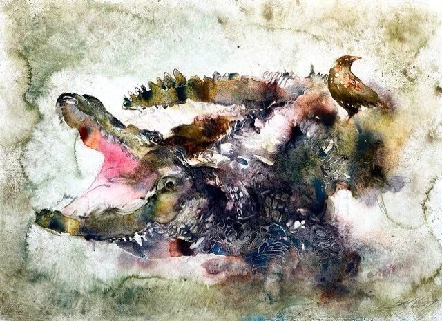 I&rsquo;m so happy to share that My Ride found a new home last night. 🐊🐦&zwj;⬛

Thank you, @softwatergalleryfl , for placing him with a new collector. 

My Ride
Watercolor
22 &times; 30&rdquo;
2024
.
.
.
#art#gsotr#florida#artcollector#watercolor