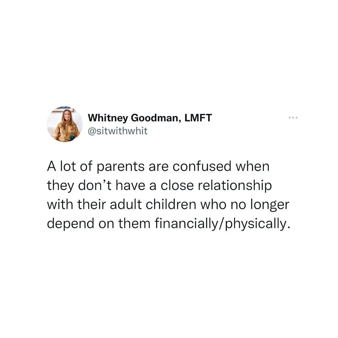 Reposted @sitwithwhit The foundation of my work on this topic is: adults want to have relationships with their parents if a healthy relationship is possible.

This can be such a tough transition in the family system because roles are often changing c