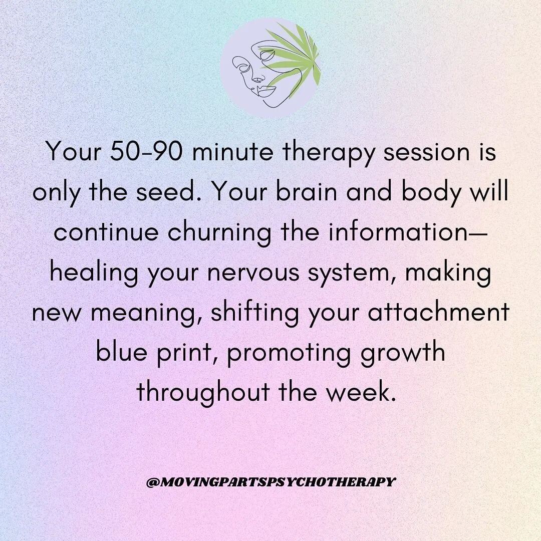 Reposted from @movingpartspsychotherapy Your therapy sessions are the seed. Your therapy sessions are the container. Your therapy sessions are the beginning.
&bull;
What is planted in session stirs in your subconscious throughout the week. You experi