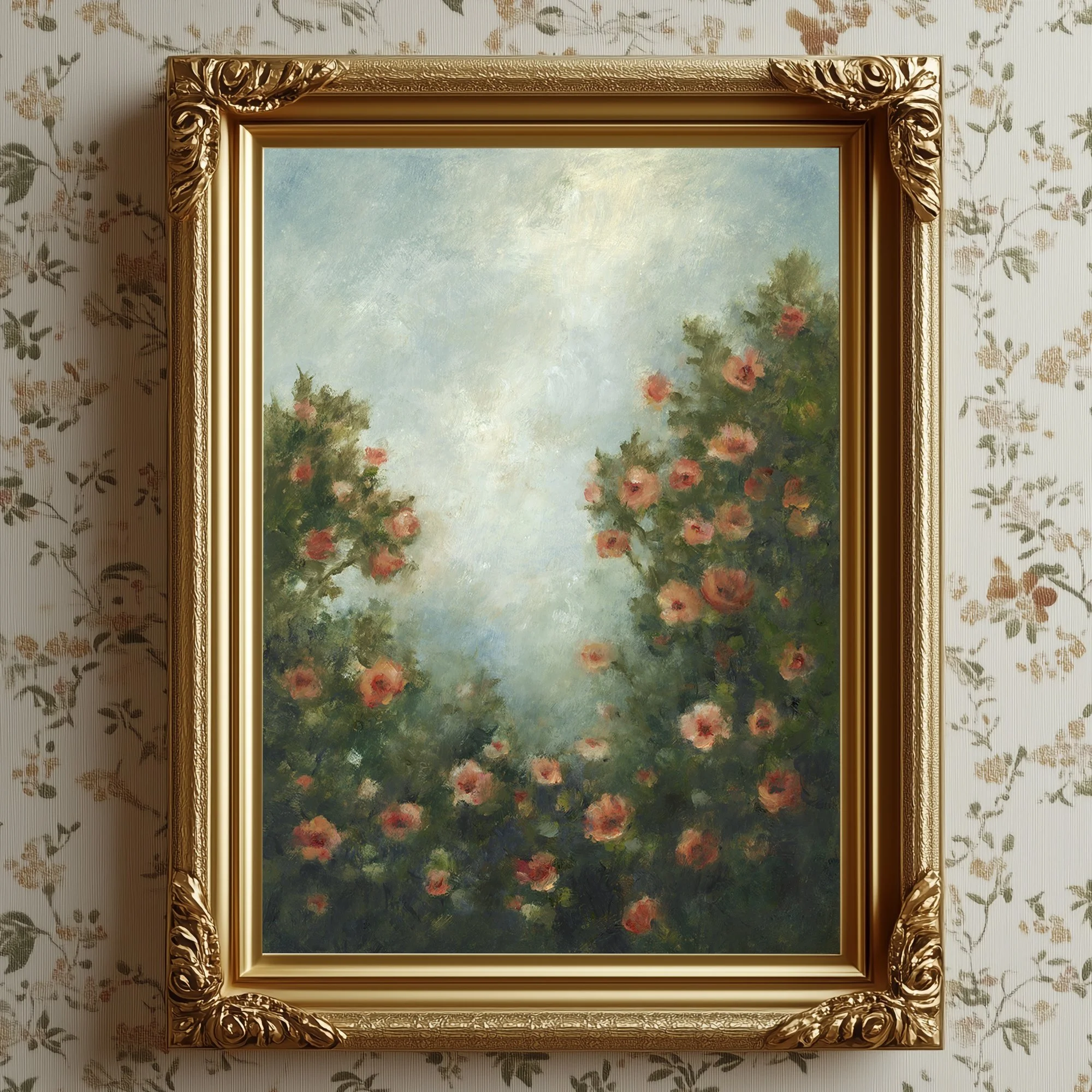 CLIMBING PINK ROSES ART PRINT