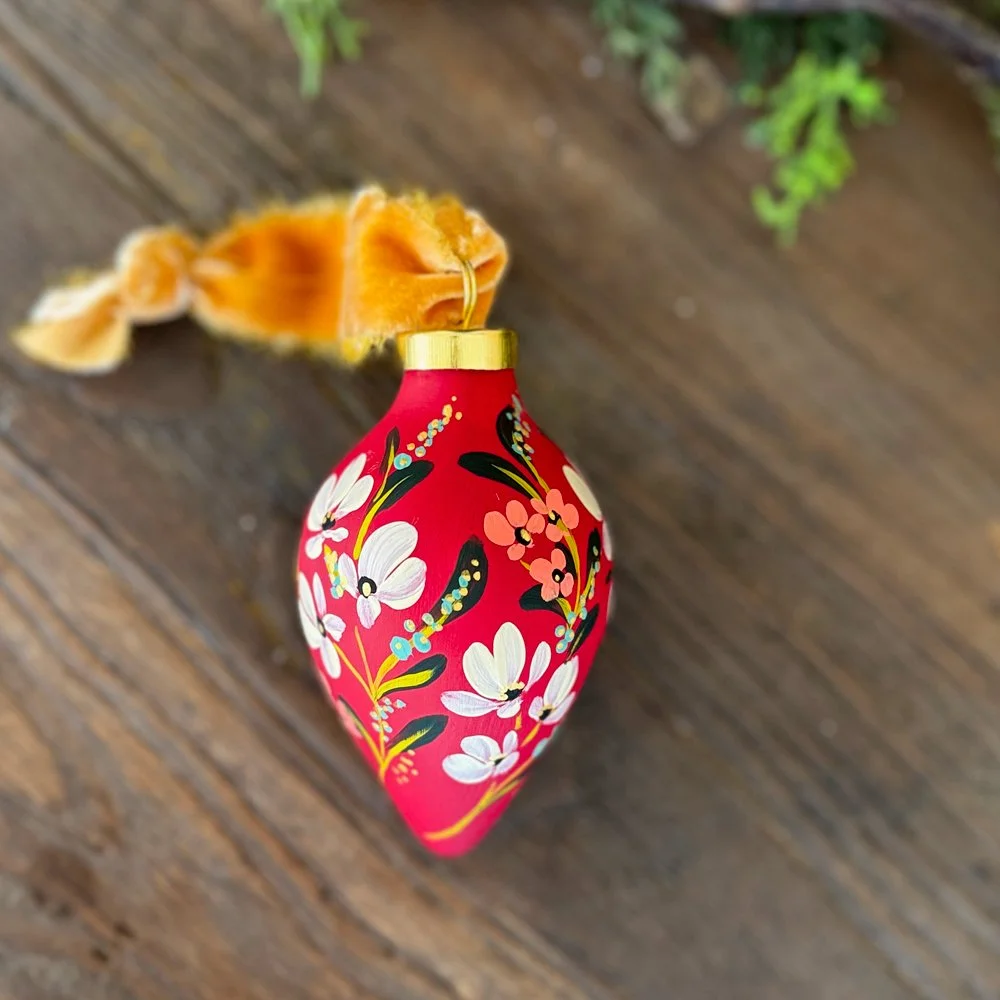 FESTIVE RED FLORAL- TEARDROP ORNAMENT