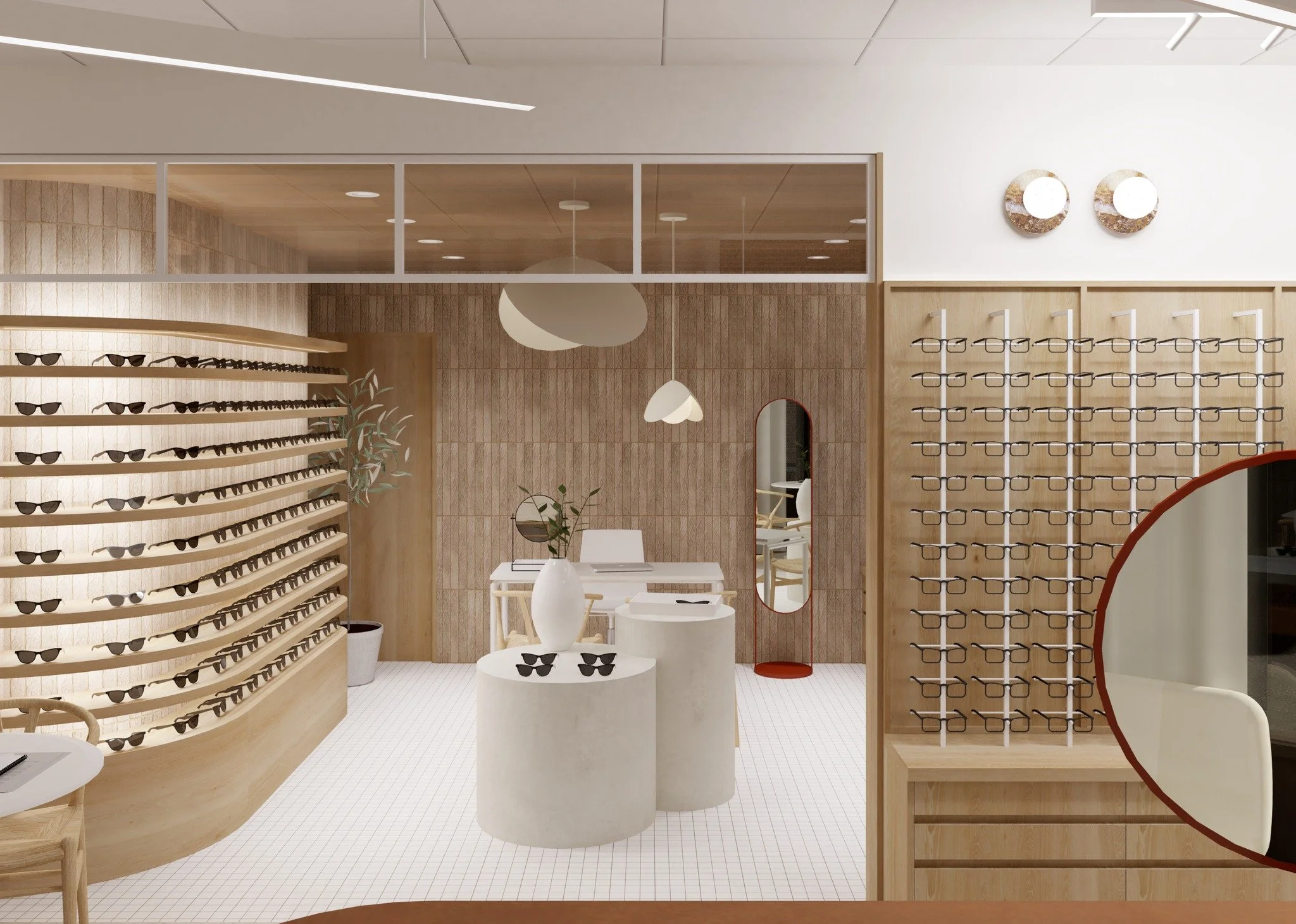 Un regard sur la zone solaire &mdash;

Un espace distinct aux teintes plus chaudes, au plafond plus bas et au concept enveloppant, pens&eacute; pour mettre en valeur les lunettes de soleil et cr&eacute;er une ambiance riche en caract&egrave;re.🌞

&m