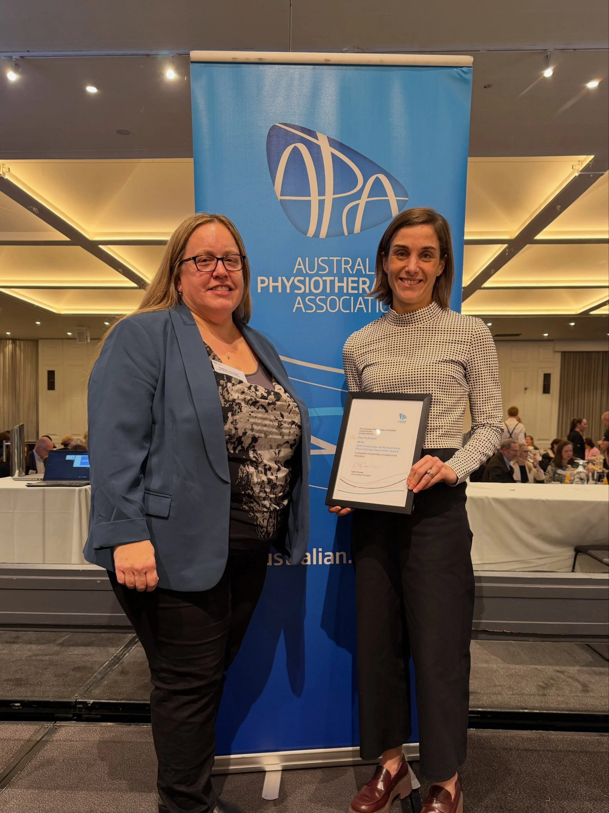 A huge congratulations to our Director, Zoe Anderson, on receiving the Contribution to the APA Award at last Friday&rsquo;s Winter Breakfast.

This recognition celebrates years of service to the physiotherapy profession through leadership, education,