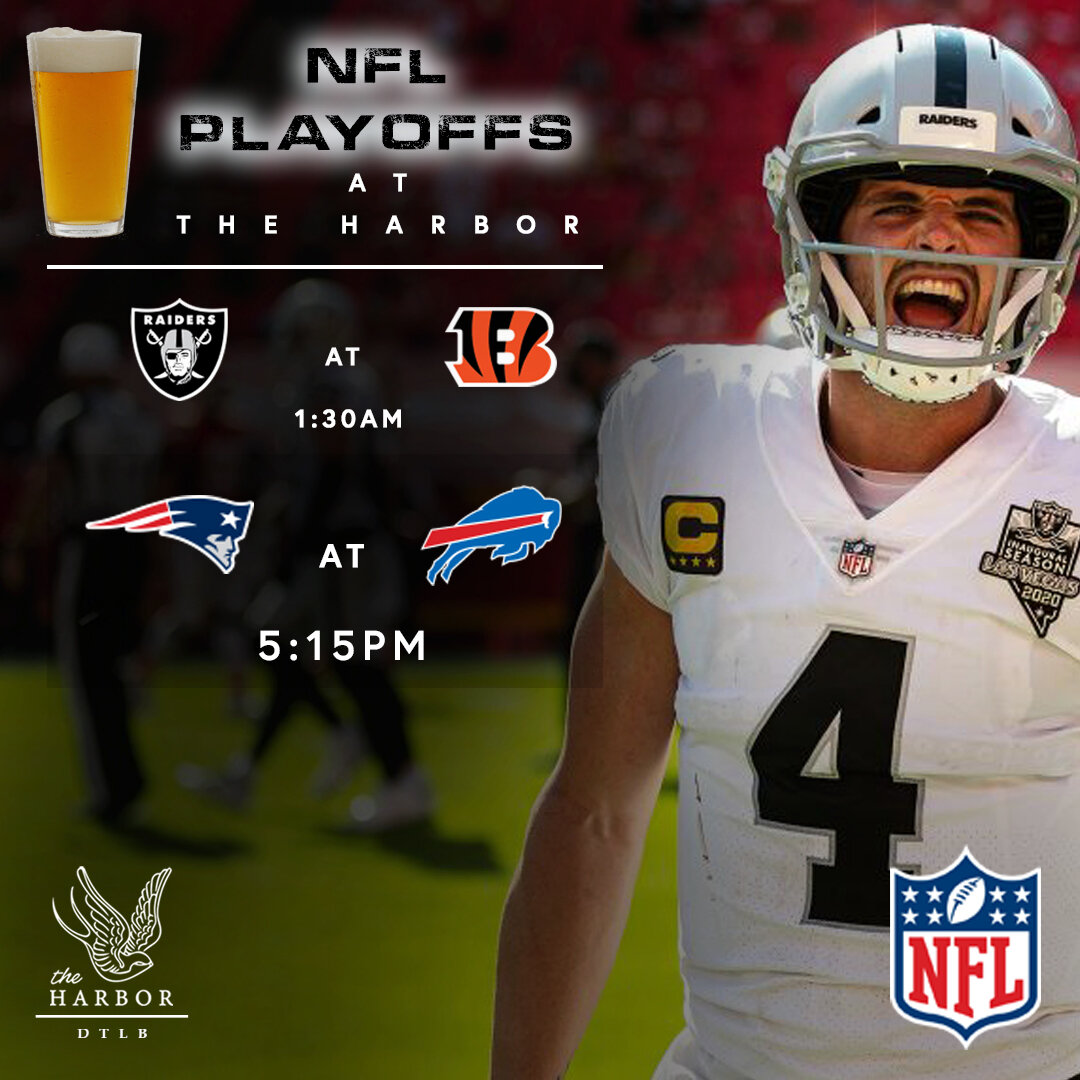 Wildcard Saturday at The Harbor! We Open at 2PM | Happy Hour 4PM-8PM
.
.
.
.
.
#NFL #wildcard #playoffs #raiders #theharborlb #lb #longbeach #lbc #saturday #football #sportsbar #downtownlb #dlba #craftbeer #craftcocktails #happyhour