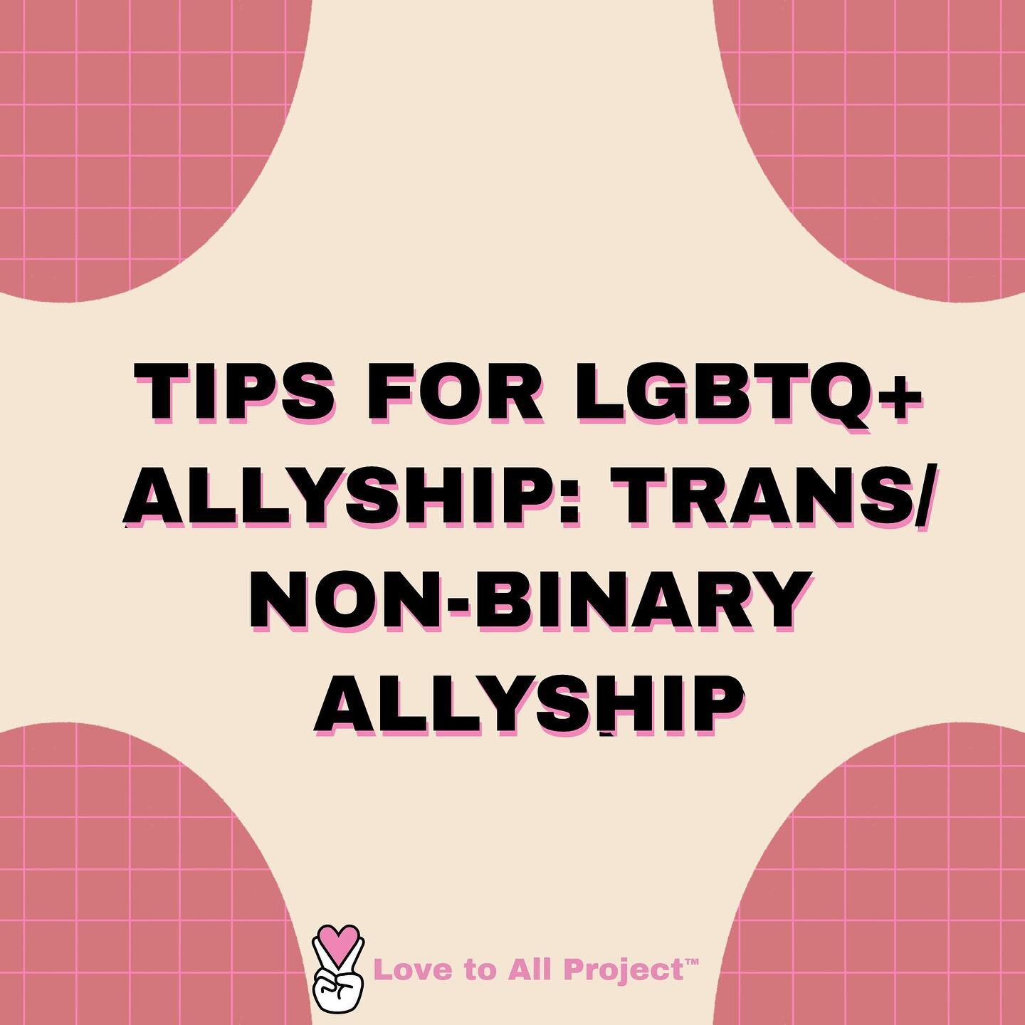 We compiled a list of ways that you can implement into your everyday life to be a better ally to trans/non-binary people &ndash; swipe to read! 🌈💘
⁣
Written by Marsh Henderson⁣
Designed by Isidore Douglass-Skinner