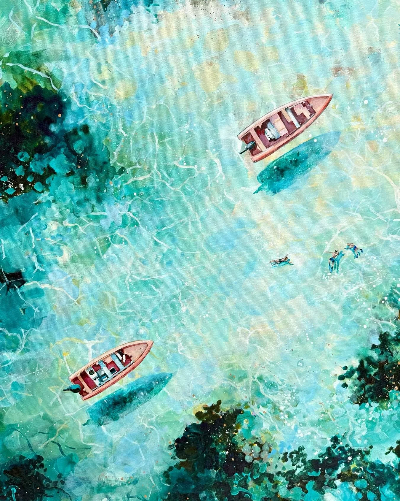 Bobbing Pink Boats ⛵️ 

Close up from a recent commission. 

Enquiries welcome 🤗 

#pinkboats #bobbingboats #aerialseascape