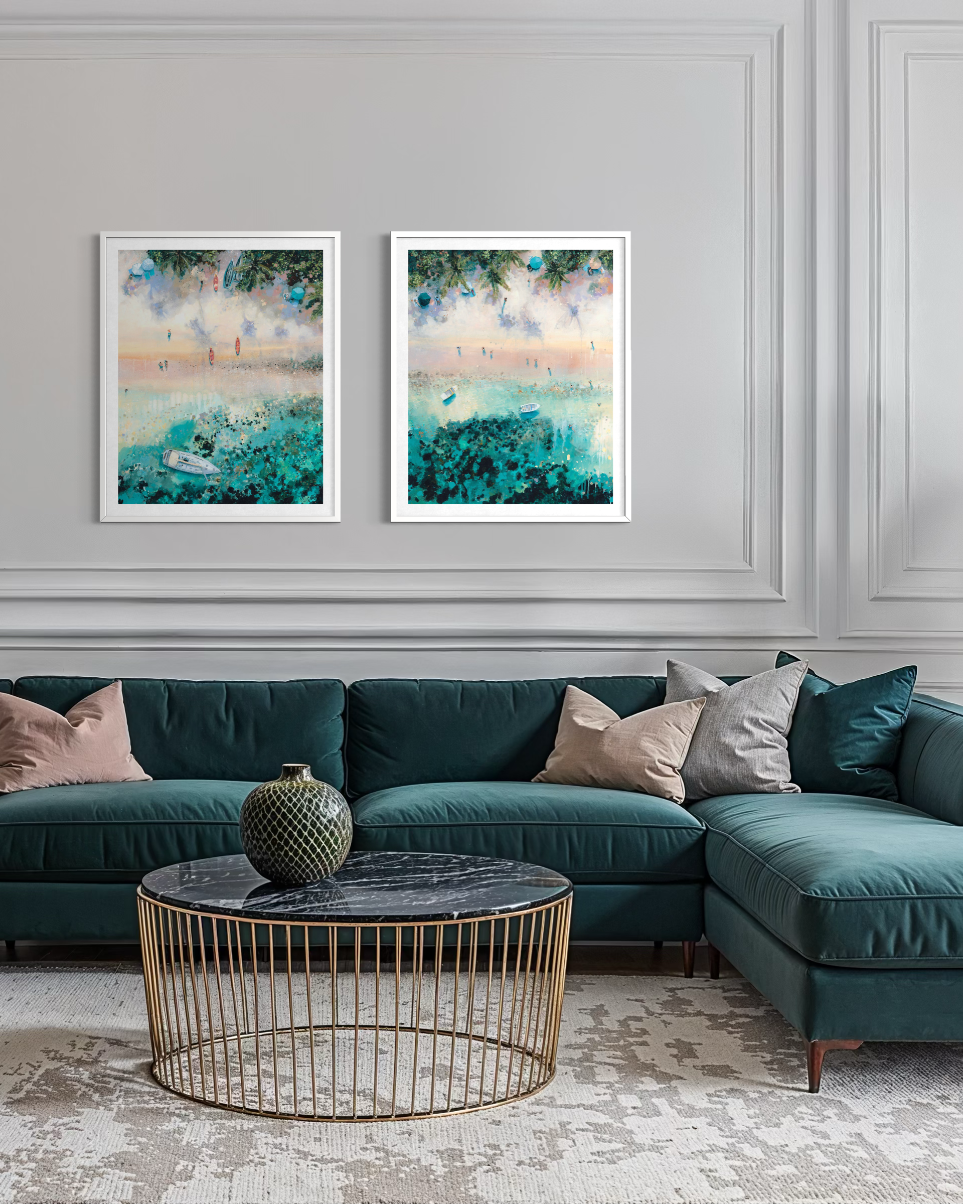 'Pure Shores I & II' Diptych Art Print | Tropical Aerial Seascape | Exotic Giclée Print
