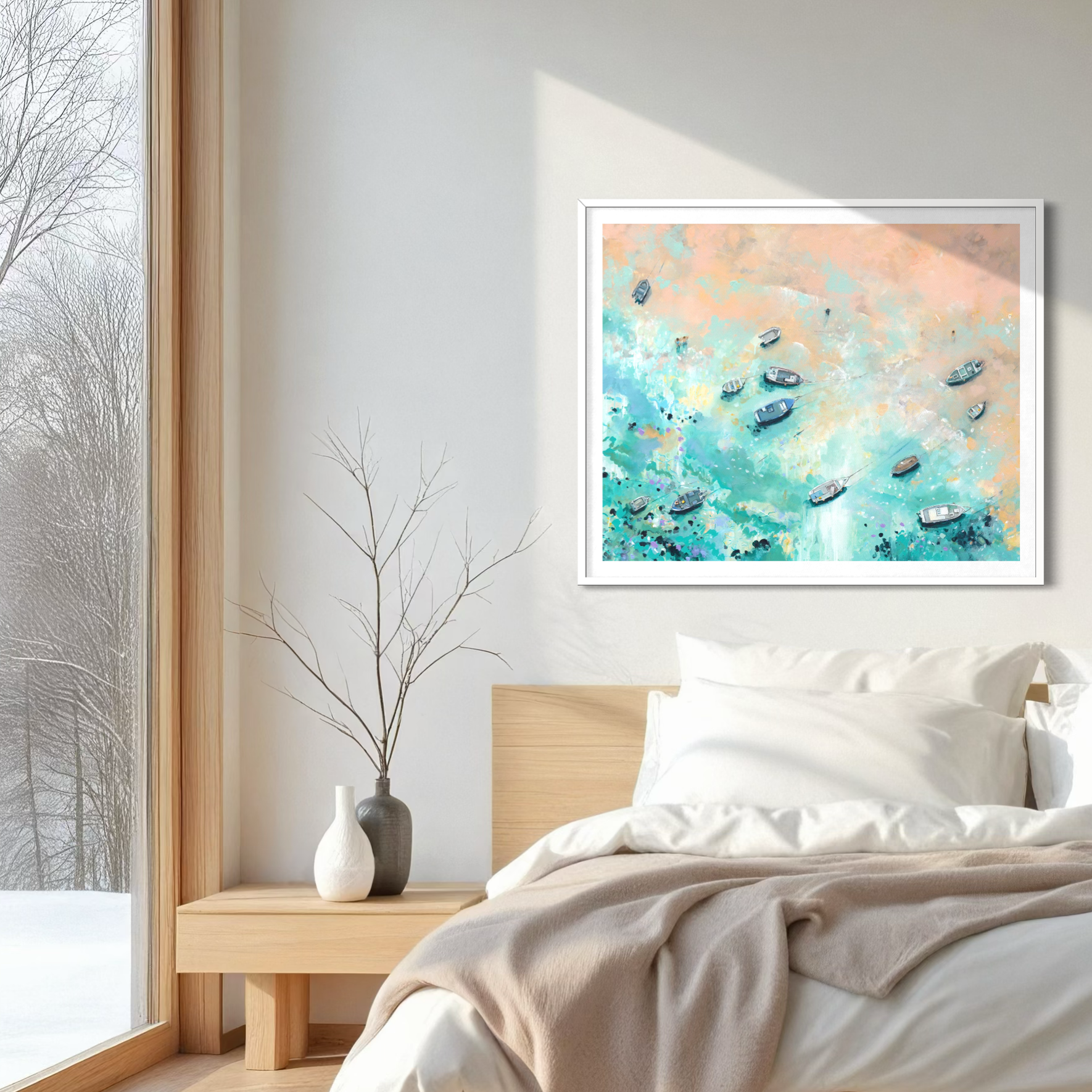 'Drifting Tides' Art Print | St.Ives Cornwall Low Tide | Pink  & Blue Coastal Giclée Print