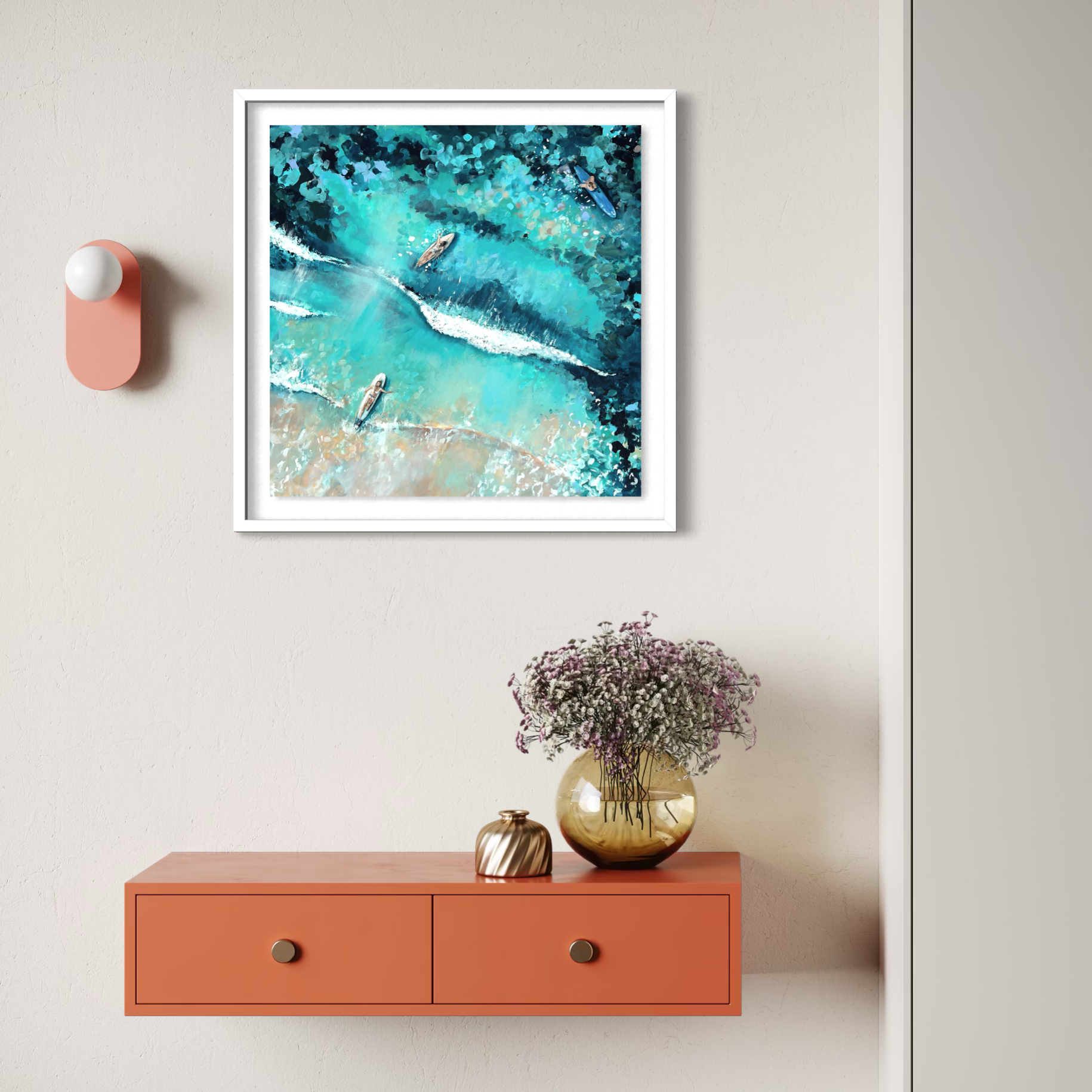 'Surf Girls' Art Print | Female Surfers | Deep Blue Ocean Giclée Print