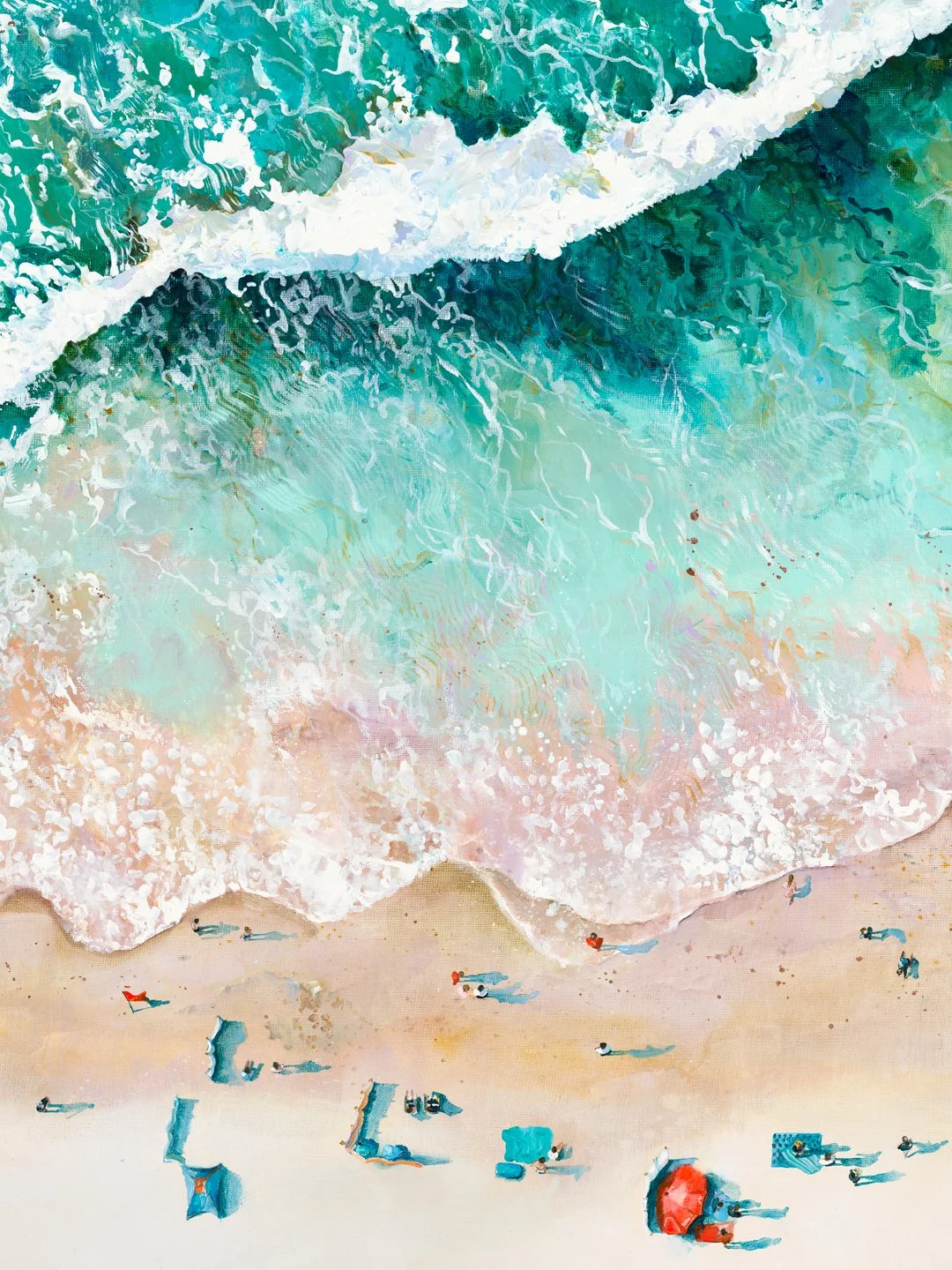 Close-up of 3D-scanned paint texture on Porthmeor Magic print, showing the physical ridges and impasto technique of the Atlantic white water.