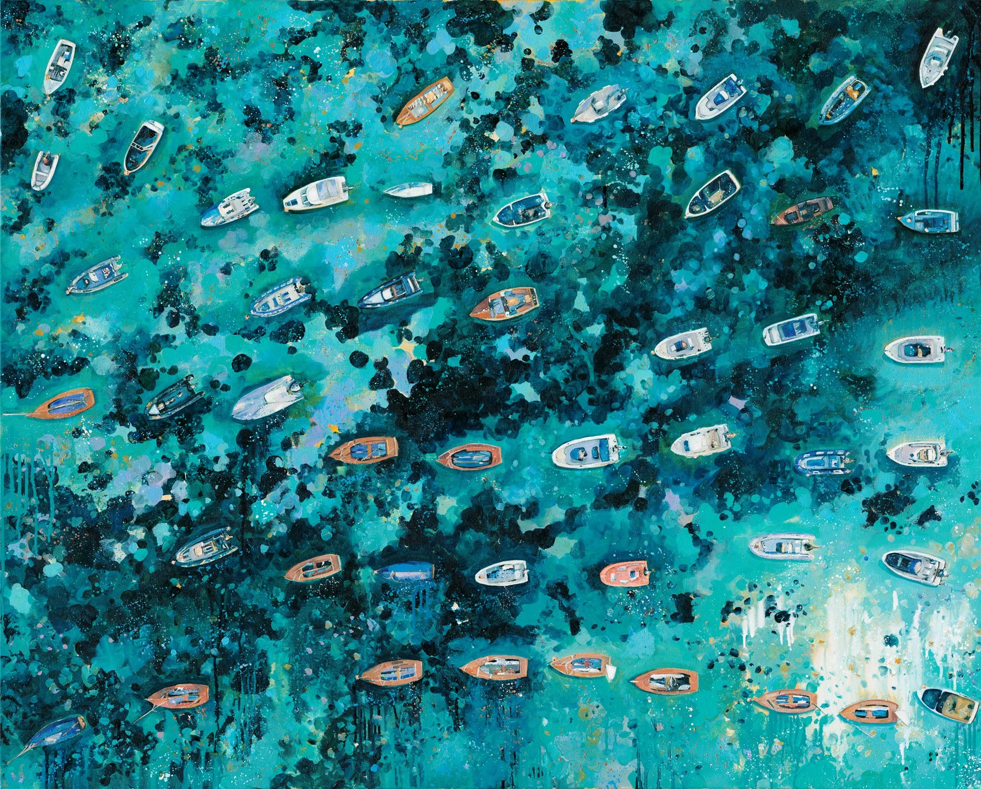 salcombe yawls in salcombe harbour painting by salcombe artist Lucy young