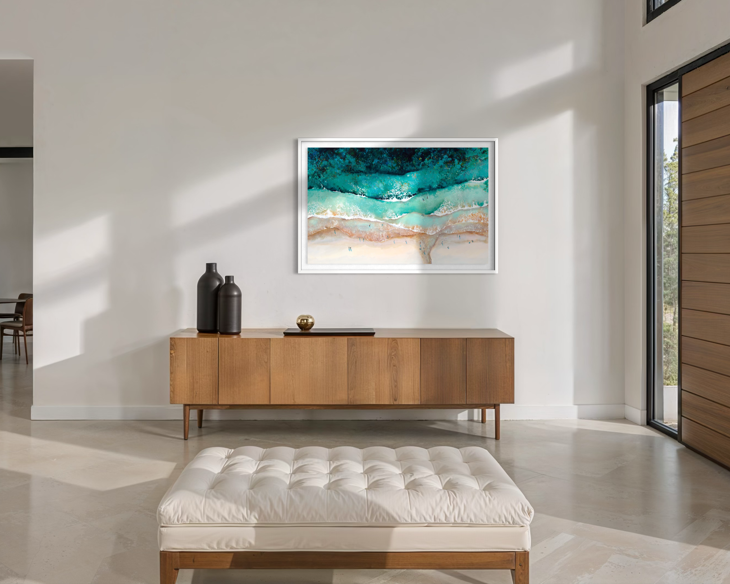 carbs bay fine art print by Lucy Young in a contemporary cornish home