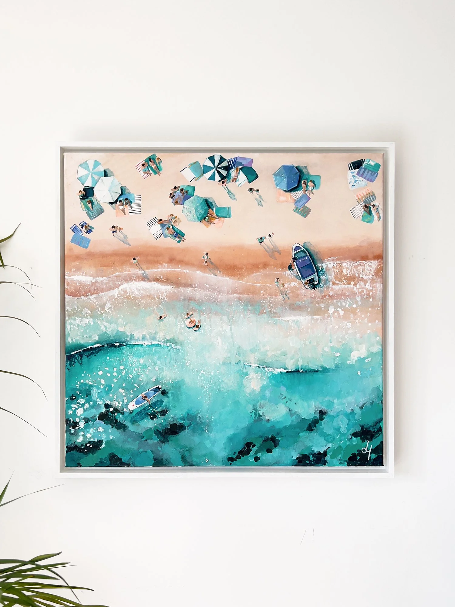 Celebrate "Summer Time" at Sandbanks with this original acrylic painting by Lucy Young. Featuring the iconic Cadbury ice cream boat, turquoise Dorset waters, and sun-worshippers. A vibrant aerial study of Britain's most exclusive beach.