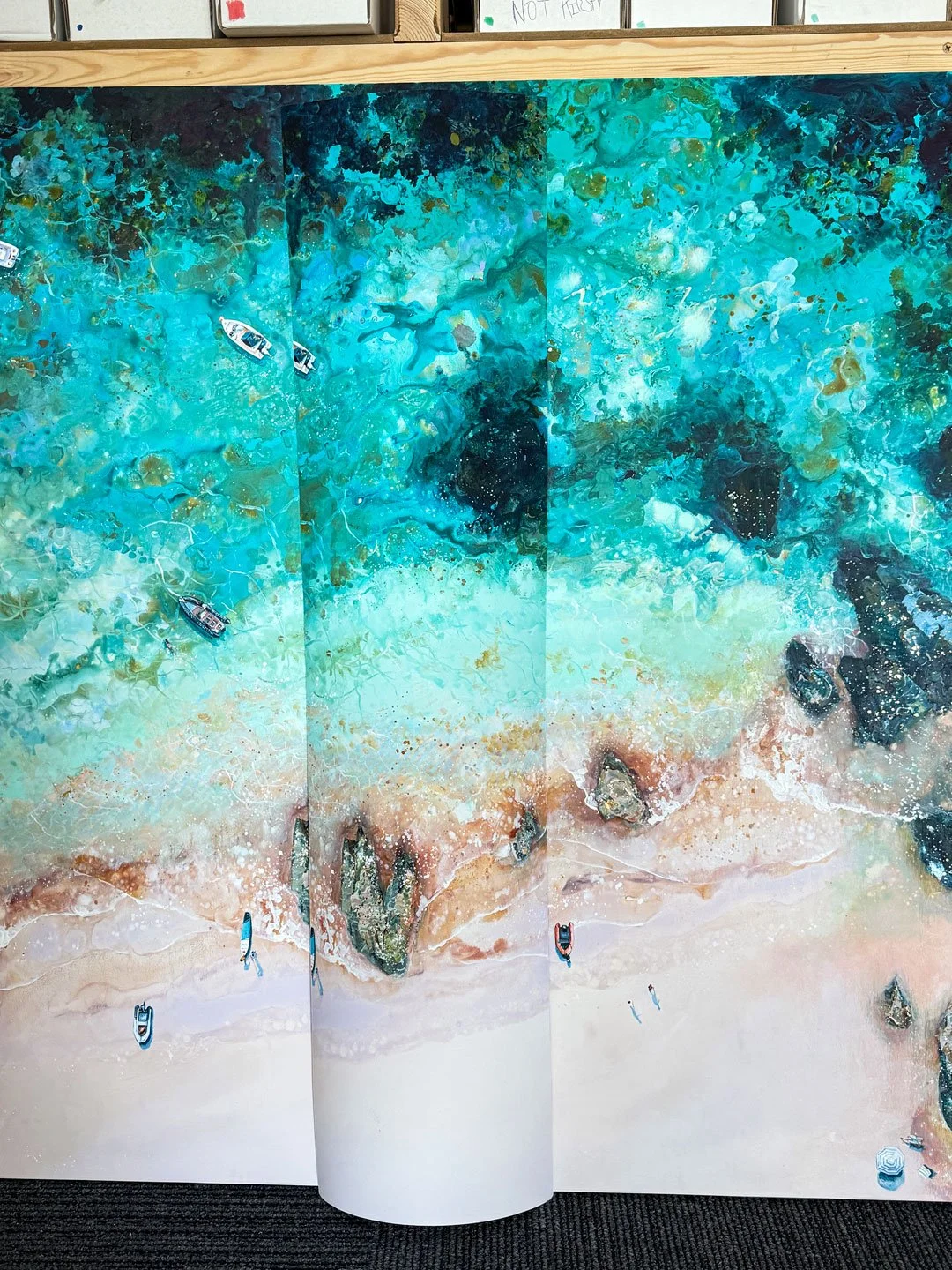 Comparison of original Lucy Young acrylic painting and museum-grade 3D scanned coastal print