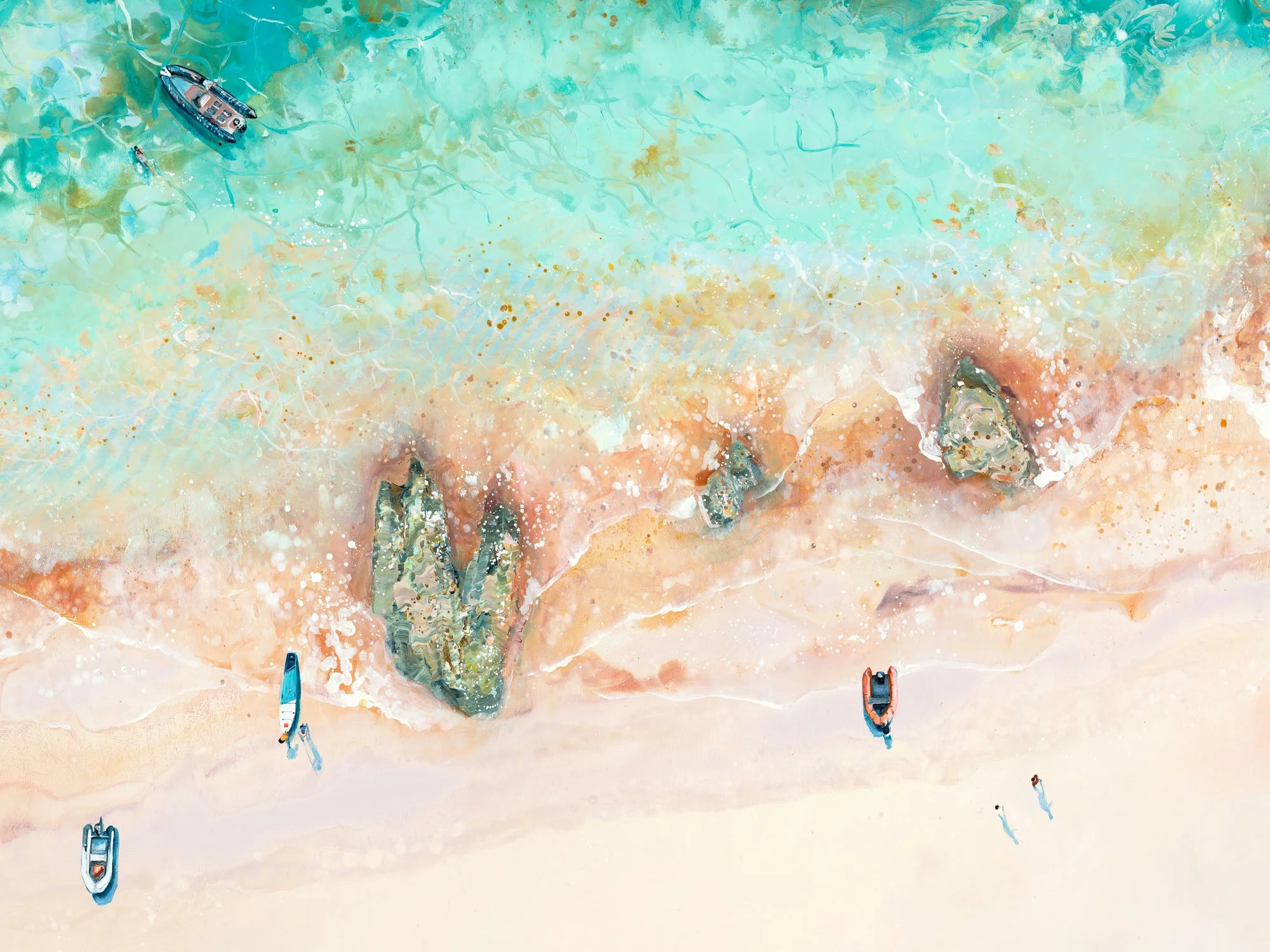 sunny cove beach painted by salcombe artist Lucy Young