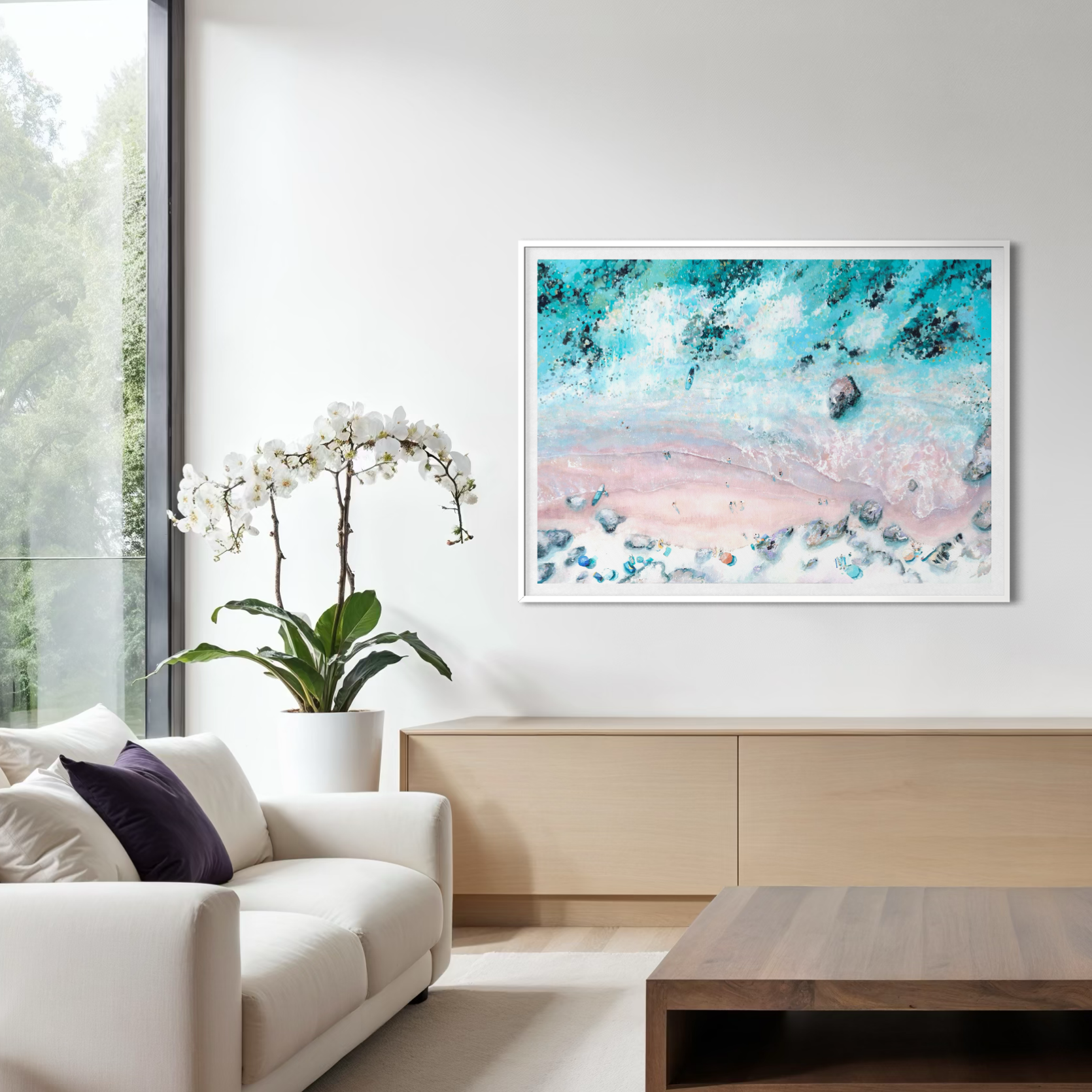 'Mattiscombe Sands' Art Print | Salcombe South Devon | Large Pastel Pink & Blue Giclée Print