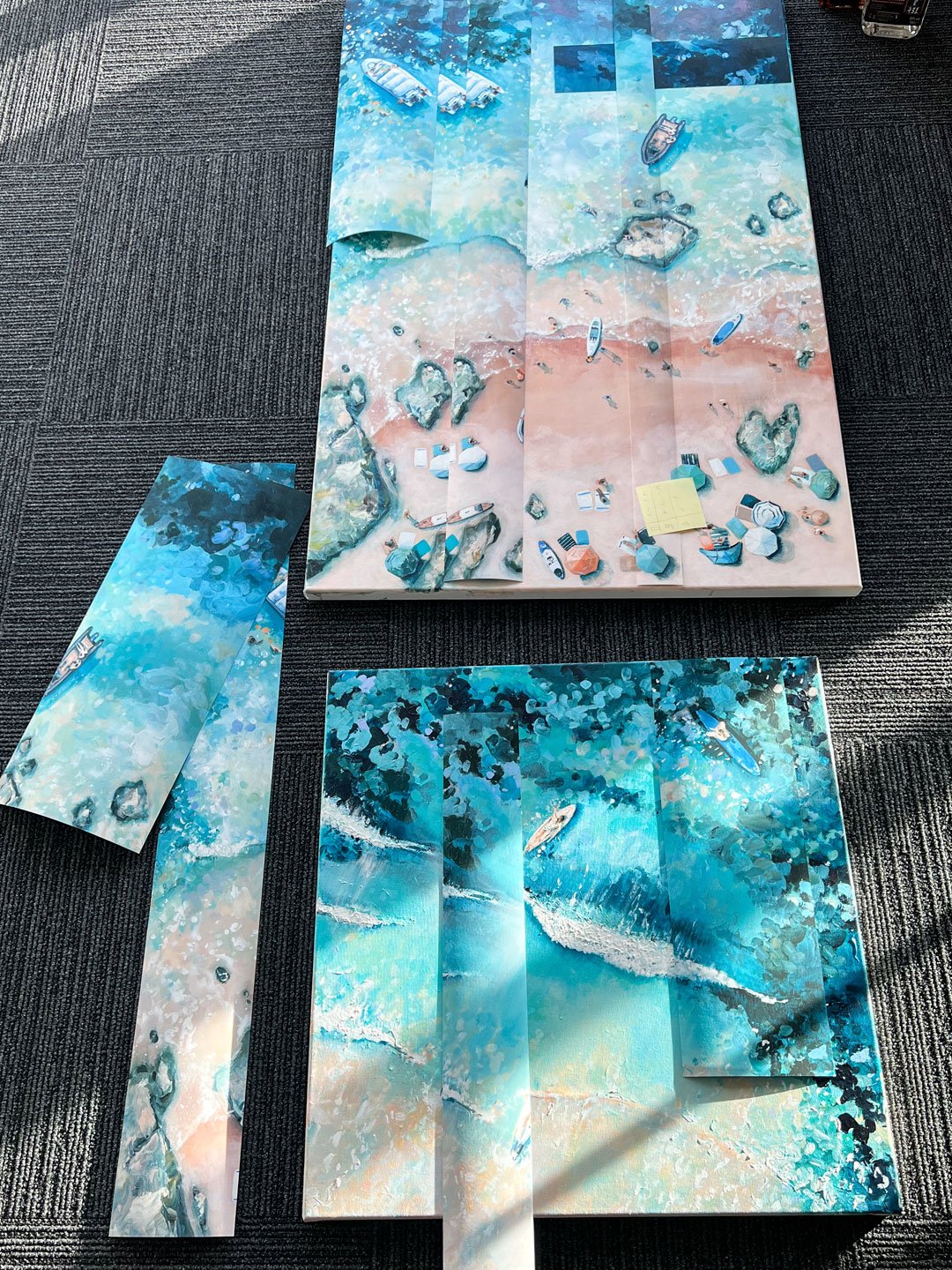 close up of 3D scanning technology against an original painting by Lucy young