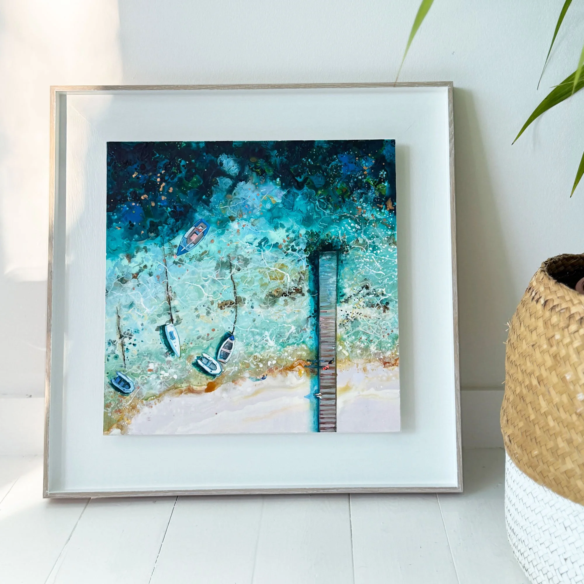 east portal mouth contemporary painting by salcombe artist Lucy Young in a white frame