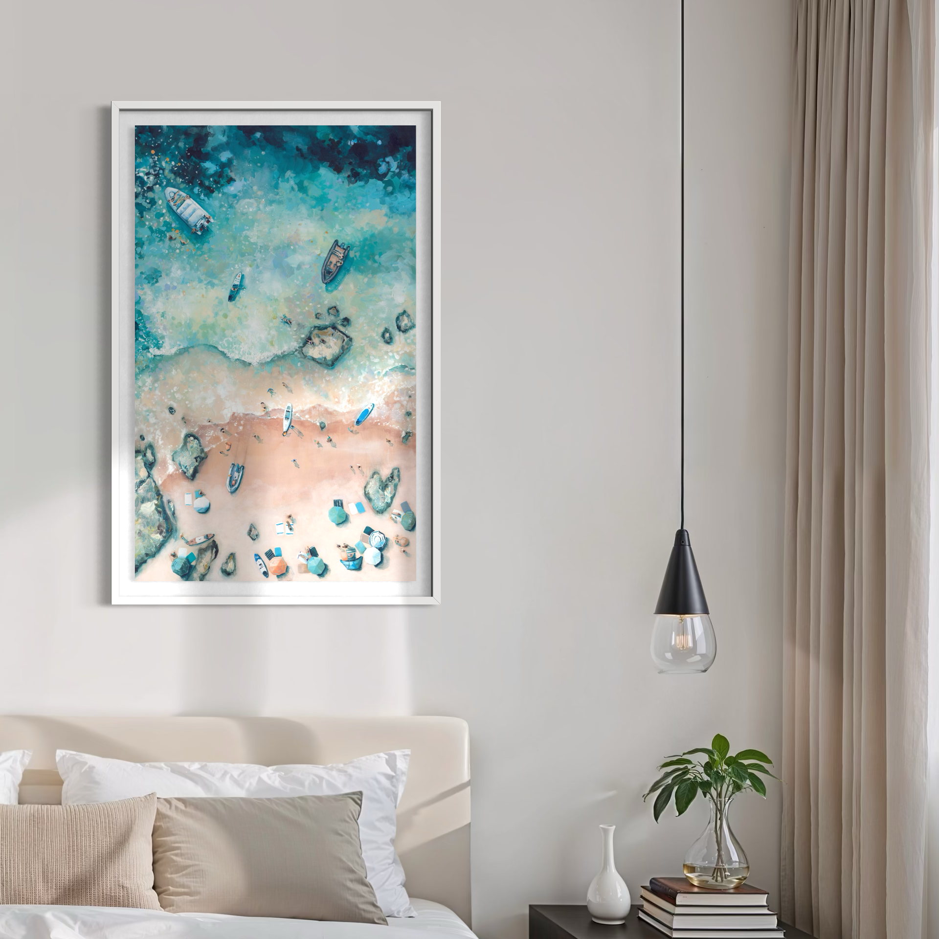 beach landing Art Print Sunny Cove Salcombe Summer Boating BBQ and lifestyle art b y Lucy Young