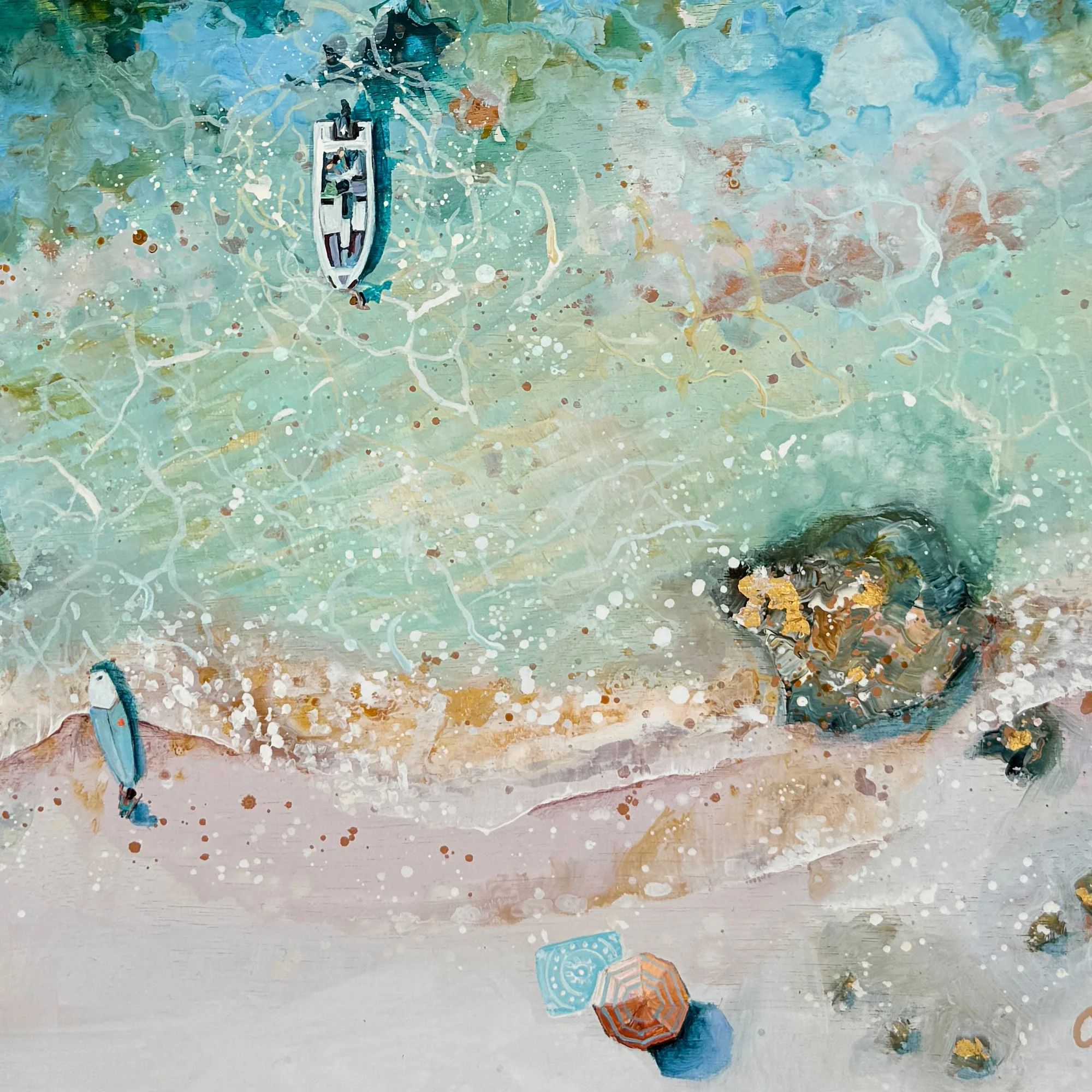 aerial seascape artist Lucy young, painting Cornwall from above