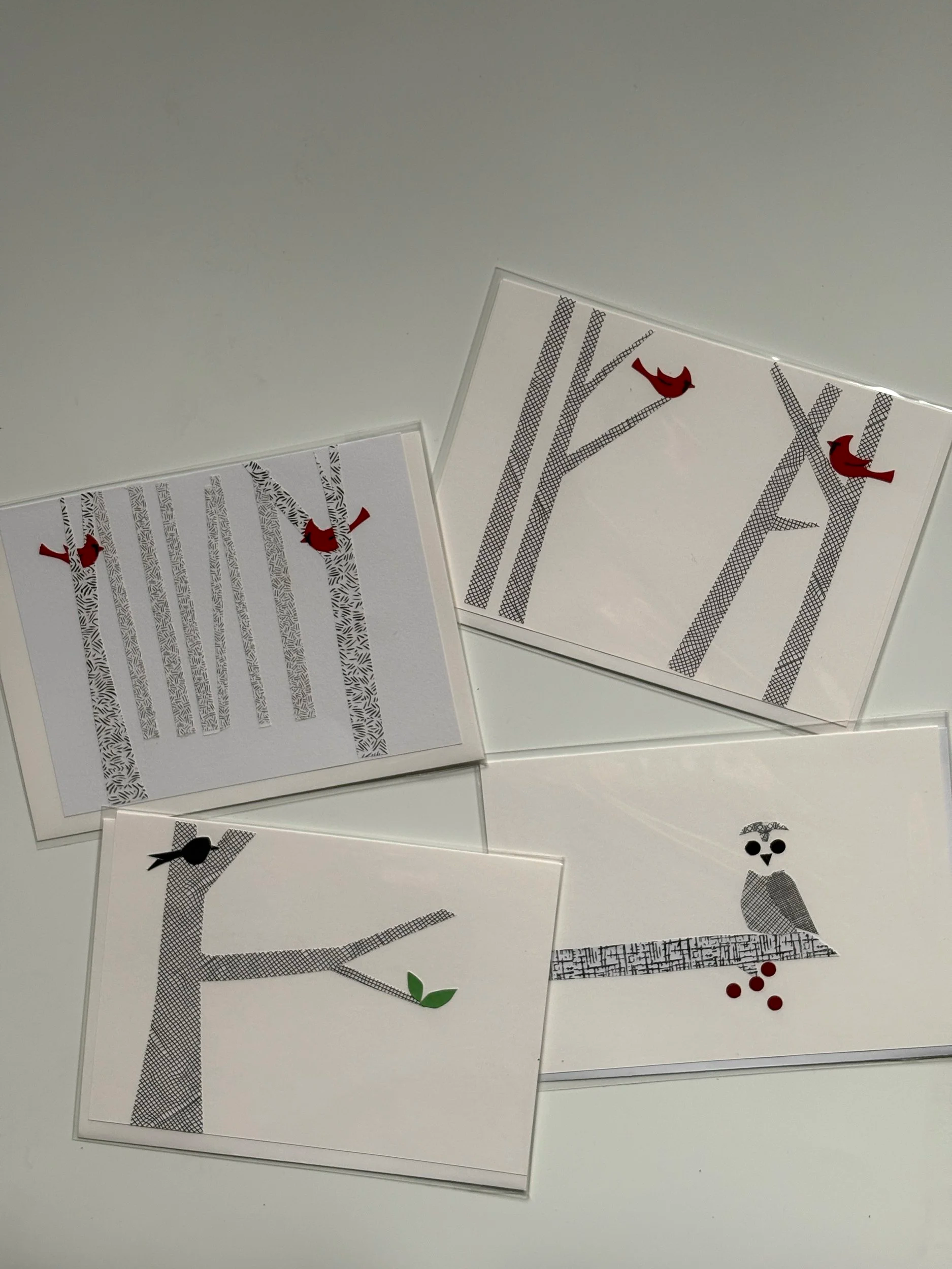 Wintry (and one spring-y) note cards - made from junk mail/security envelopes. Can be mixed and matched with other cards in the series. Blank inside. 