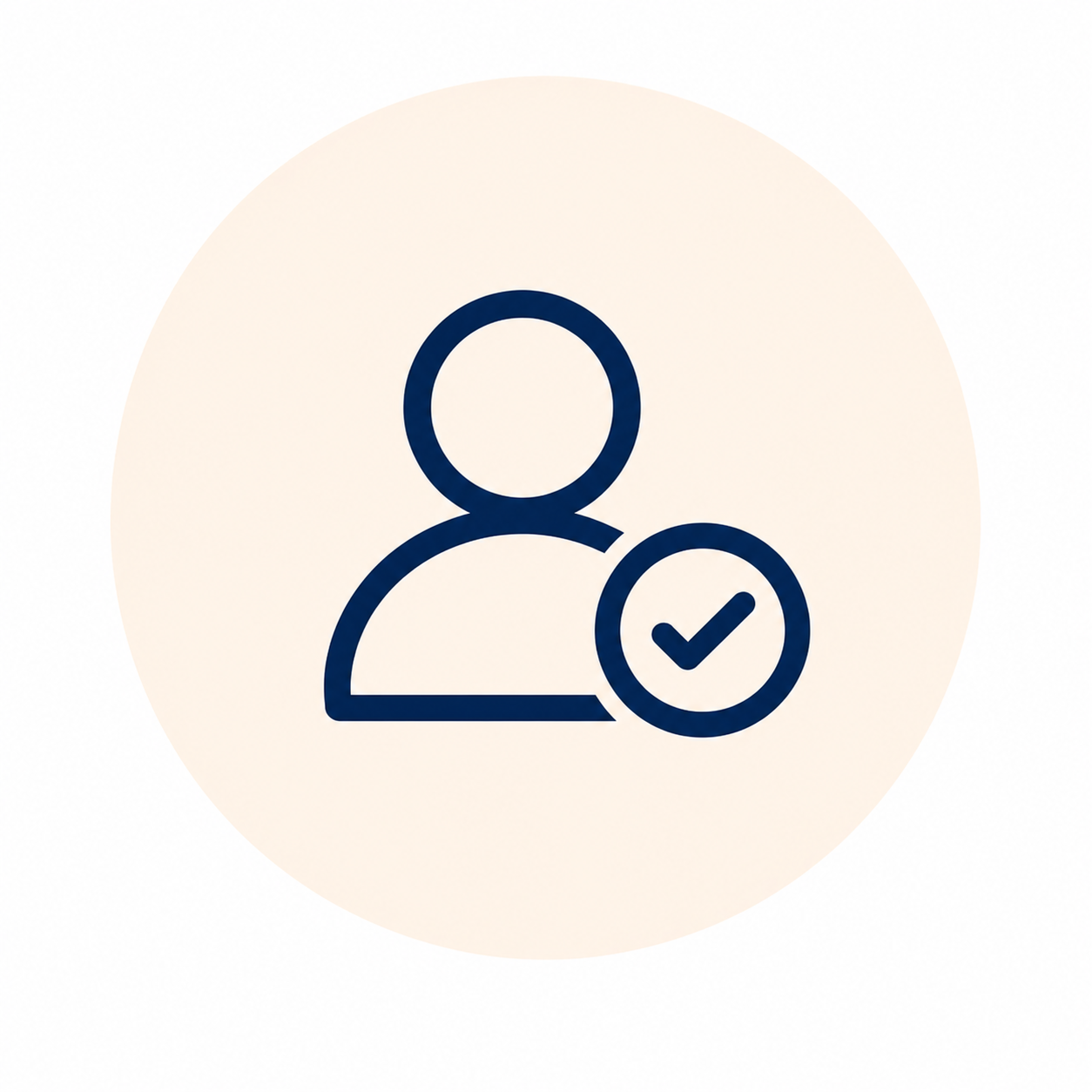 Outline of a person with a checkmark inside a circle, indicating verification or approval