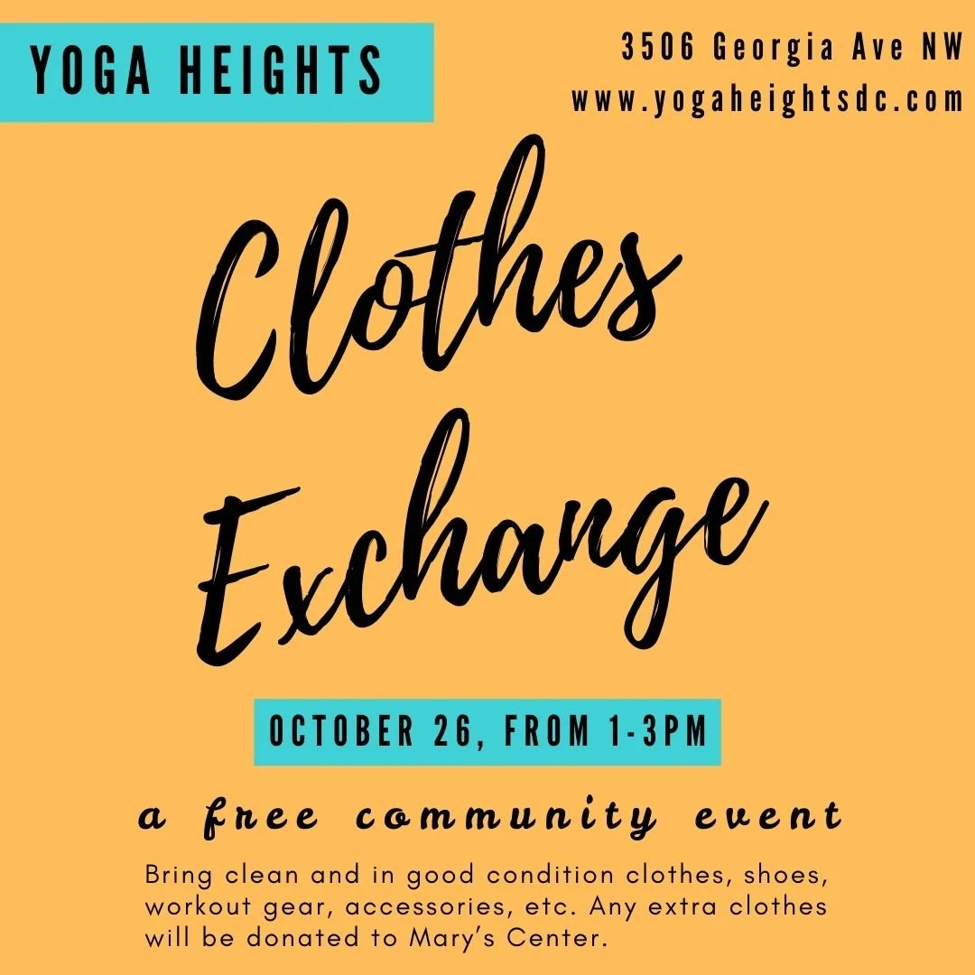 Join us for a FREE Clothes Exchange event at YH Georgia Ave on October 26th!

We encourage you to bring: clothes, shoes, jackets, accessories, workout clothes, etc, and ask that they be clean &amp; in good condition. Any items left in the studio afte