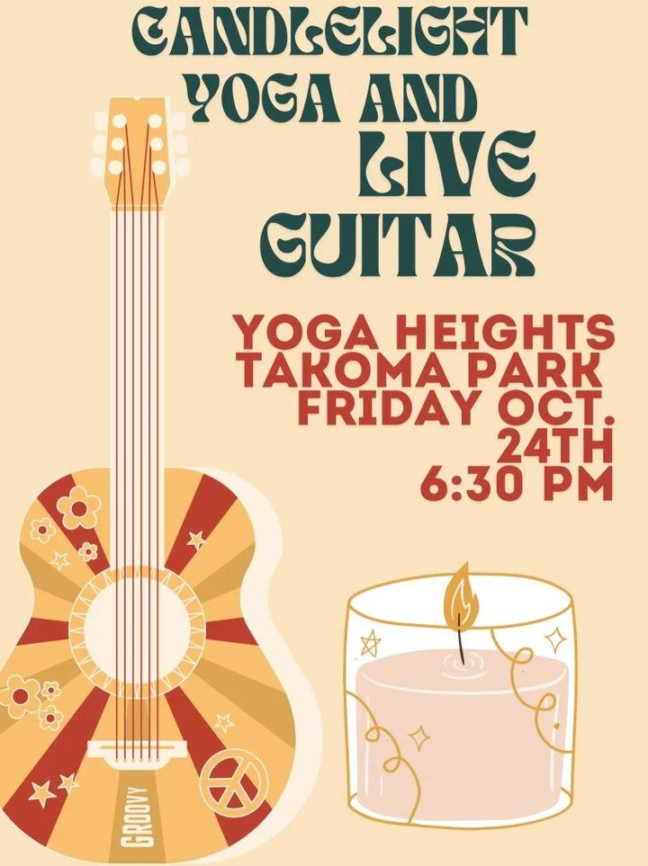 Ease into your weekend with a special Candlelight Yoga class featuring live guitar 🎶

Friday October 24th
6:30pm at YH Takoma 

#YogaHeightsDC #YHDC #DCYoga #DMVYoga #yoga #Asana #YogaCommunity  #YogaForAll #Vinyasa #CarrollSt #Takoma #TakomaPark