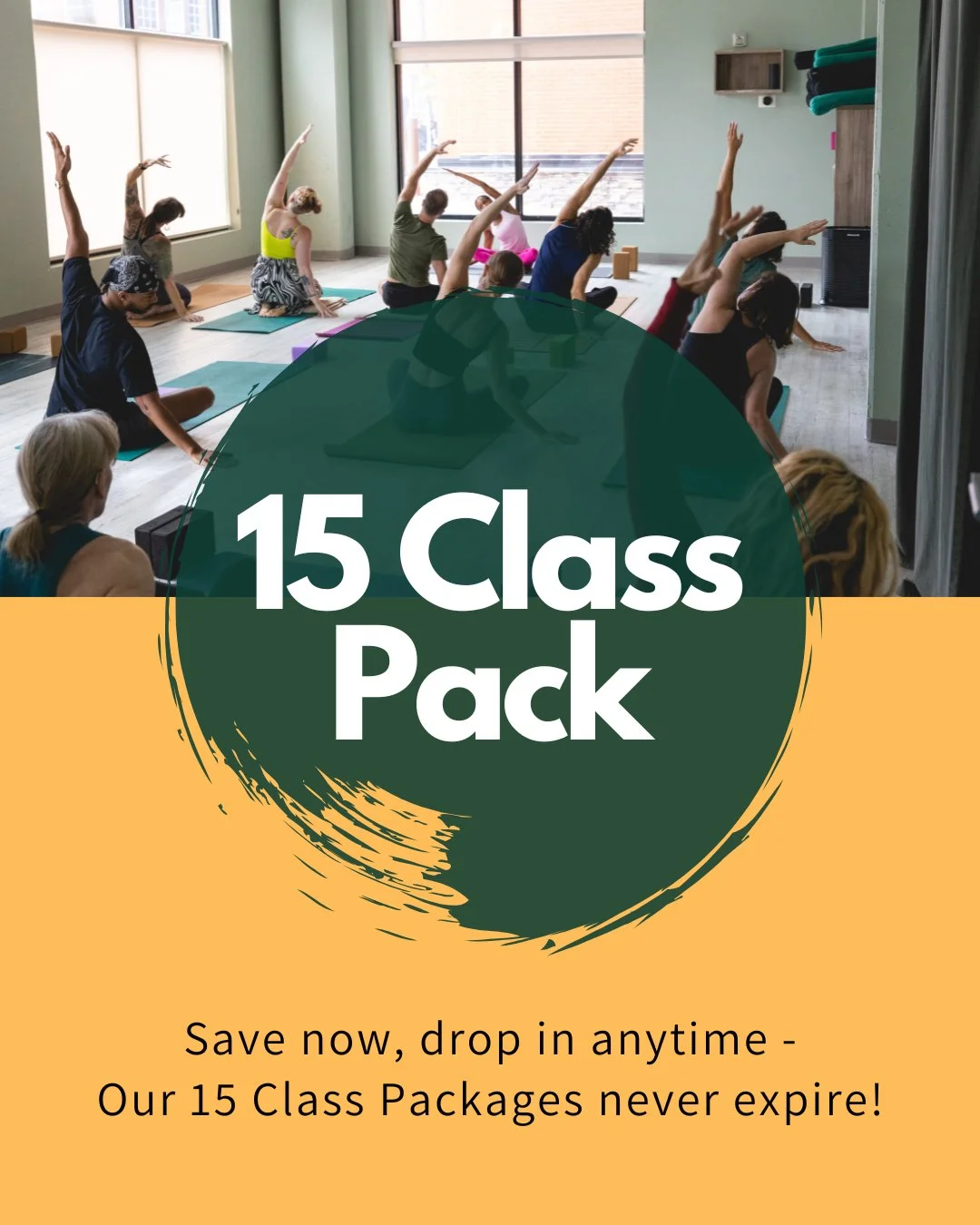 Check out our 15-Class Pack option to practice yoga on your schedule! 

Our 15-class pack never expires and you can share classes with a guest! Find out more information at yogaheightsdc.com.