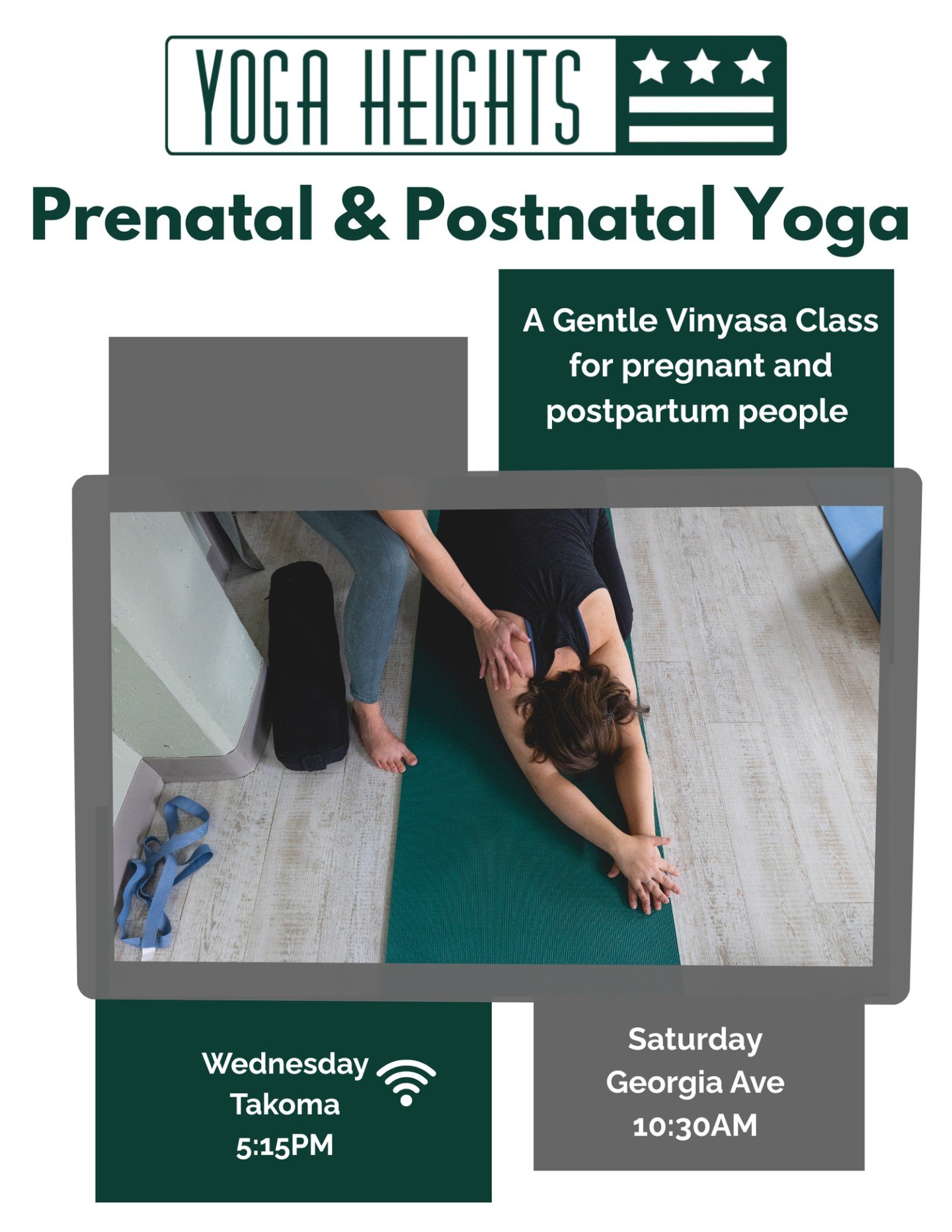 Join us for Pre &amp; Postnatal Yoga twice per week at Yoga Heights!

Attending this class regularly throughout your pregnancy will help your mind and body prepare for childbirth. During postnatal recovery and beyond this class will provide care spec