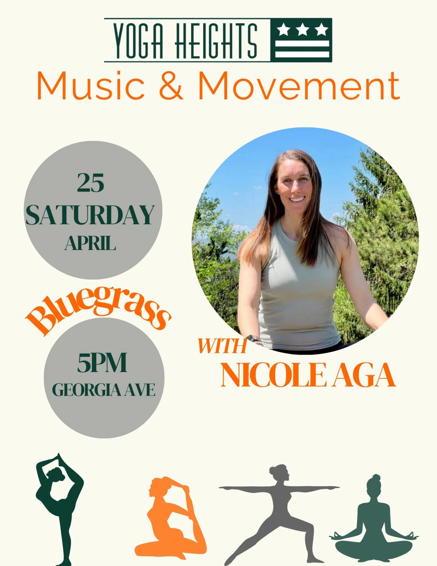 Join us on Saturday, April 25th at 5pm for Music and Movement - Bluegrass edition with Nicole Aga!

This 60-min all levels yoga class moves you through a series of poses that connect breath to movement, paired with a specially designed playlist.