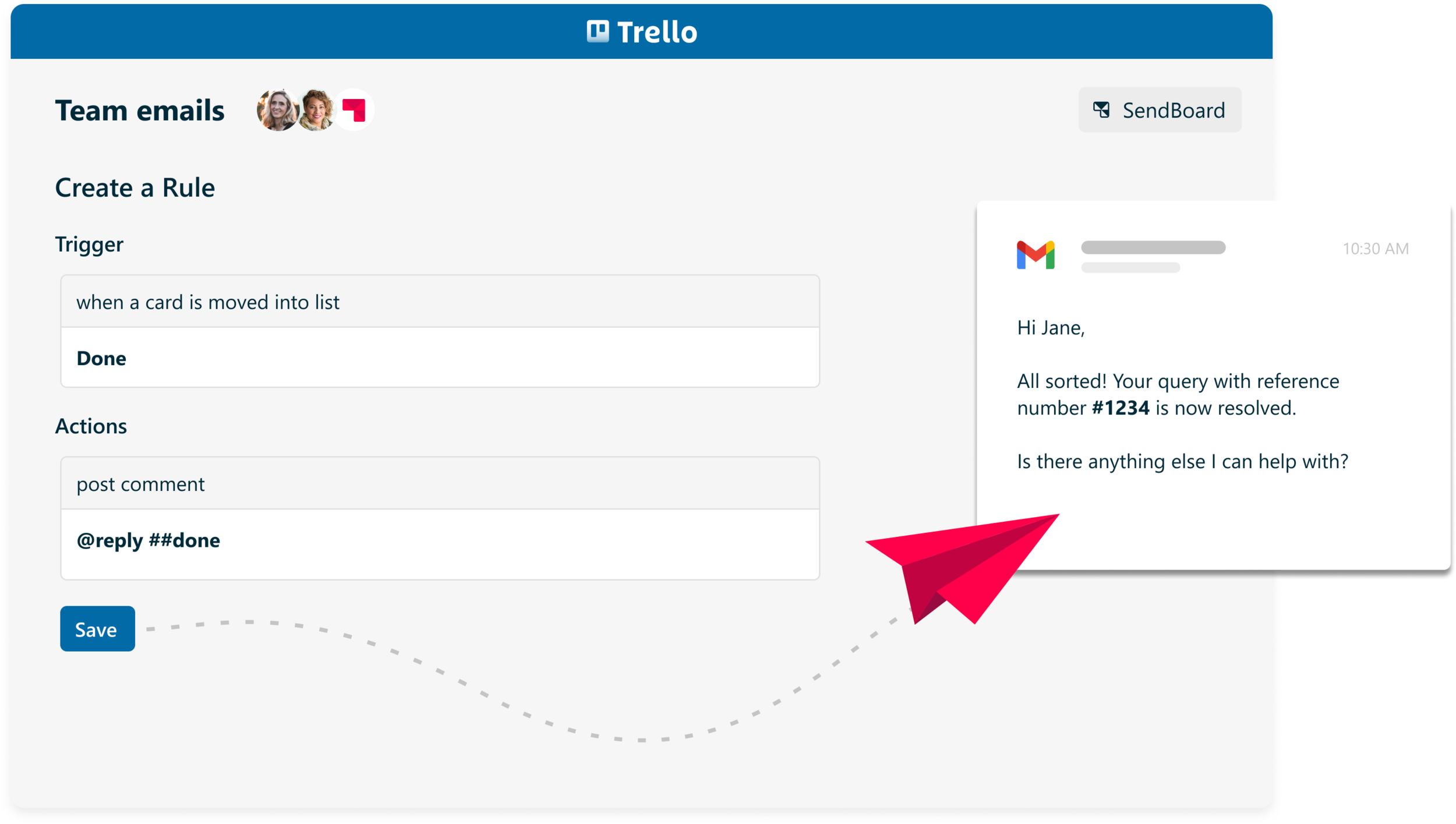 Email in Trello with SendBoard