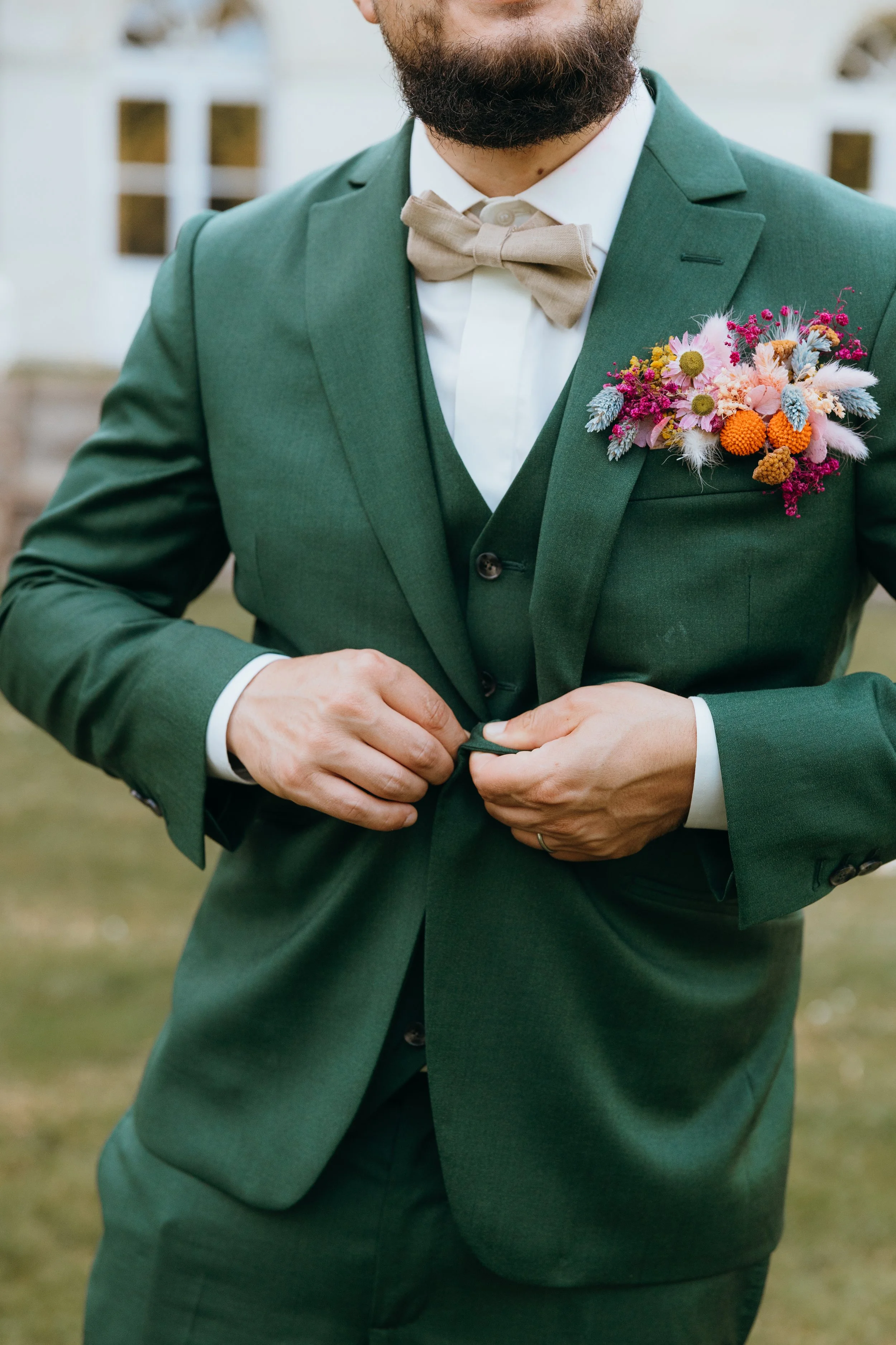 Boutonnière marié, fleurs séchées