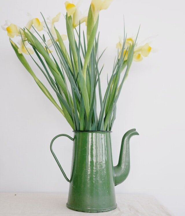 Green & White Flower Vase Rustic Ceramic Speckled Display Pitcher Jug Vase 