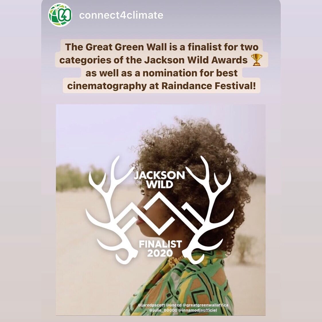 The Great Green Wall is a Finalist for 2 Categories of the @jacksonwildorg Awards ! Original Music Score &amp; Changing Planet Film 🙌🏾🙏🏾✨ Stay Tuned for the results today at 12:30pm MDT