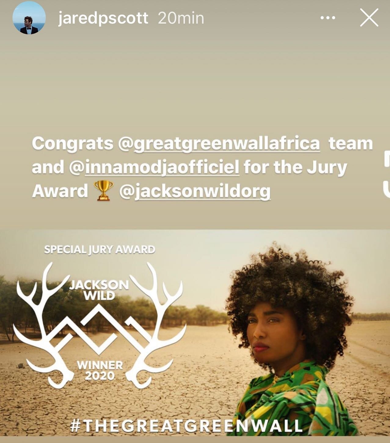 On a gagné !!! We woooon The Jury Award @jacksonwildorg 🙌🏾🙏🏾✨🌱 Congratulations to @greatgreenwallafrica Film Team !! @jaredpscott @timcraggstudio @julie_00000 @claudegrunitzky @charlyfeldman @makewaves_media @unccd #FernandoMeirelles #AlexAsen 