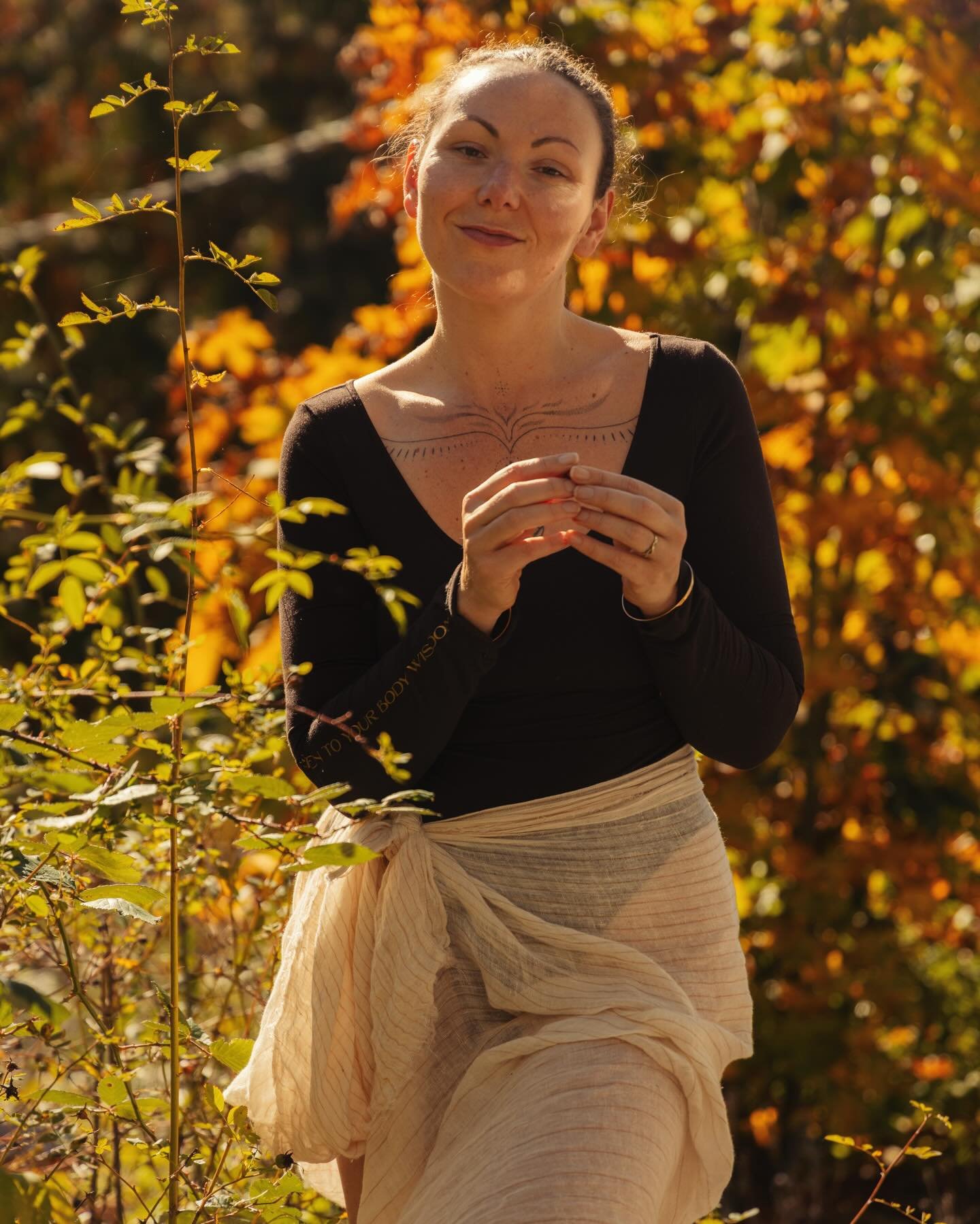 &ldquo;I&rsquo;m up way early in the morning,
New day has begun 
I&rsquo;m singing music medicine to set the mood and then 
Pull on a bodysuit and thigh high tights 
Yeah, I feel all right 
No more fight or flight 
Cause I take time to stretch 
With 