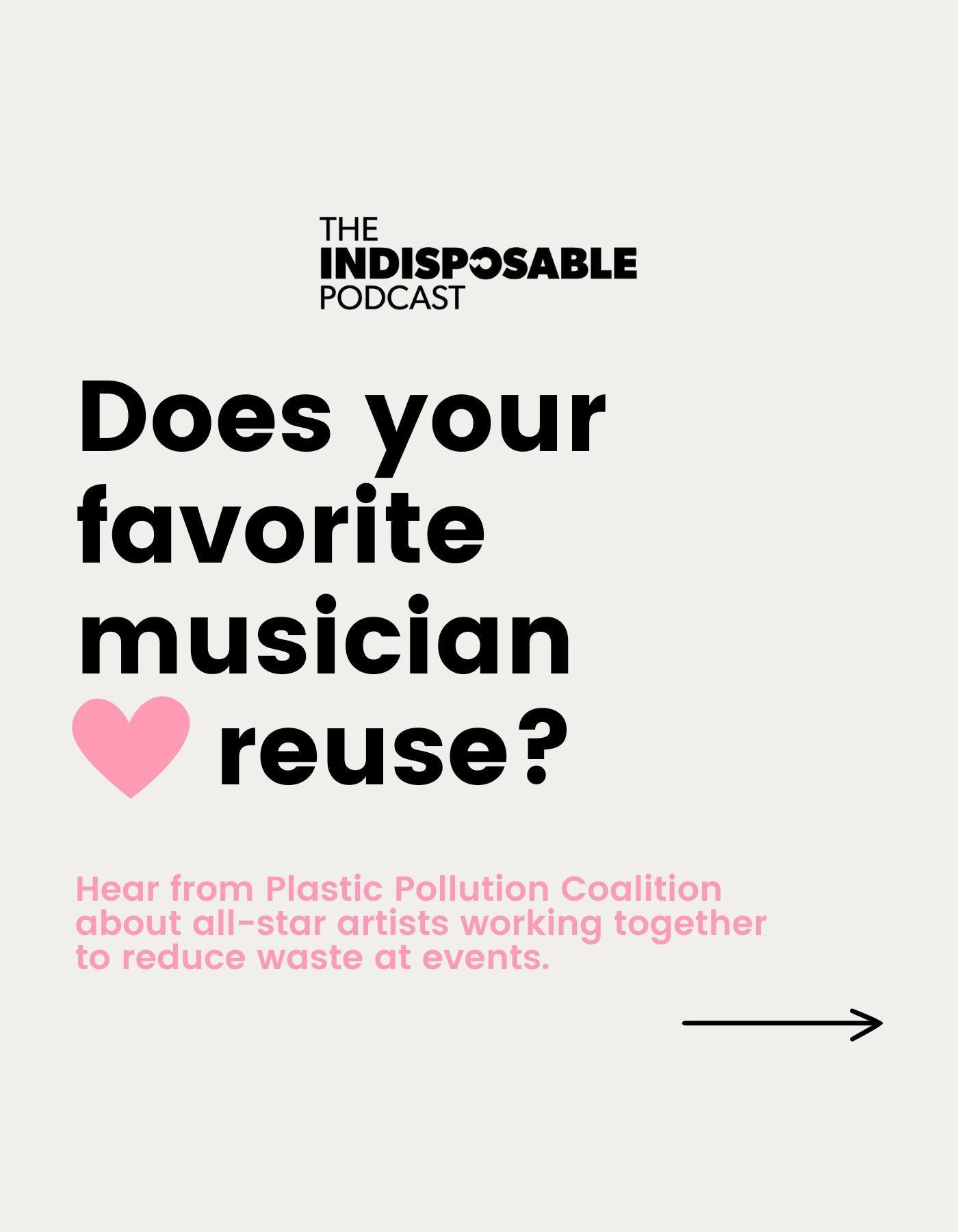 Does your favorite musician 💓 reuse? 

Dianna Cohen and Annie Rothschild Farman of Plastic Pollution Coalition spoke about implementing reuse systems at music festivals on #TheIndisposablePodcast✨

From Hollywood sets to festival stages, this conver