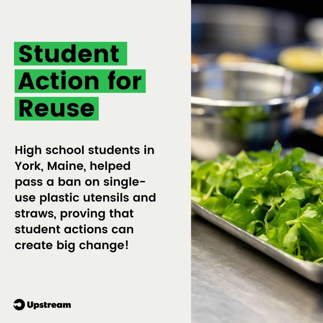 📣 Shoutout to the student environmental activists in York, Maine, who helped pass a ban on single-use plastic utensils and straws that also requires reusables for onsite dining! Their efforts earned them a well-deserved award from the Natural Resour