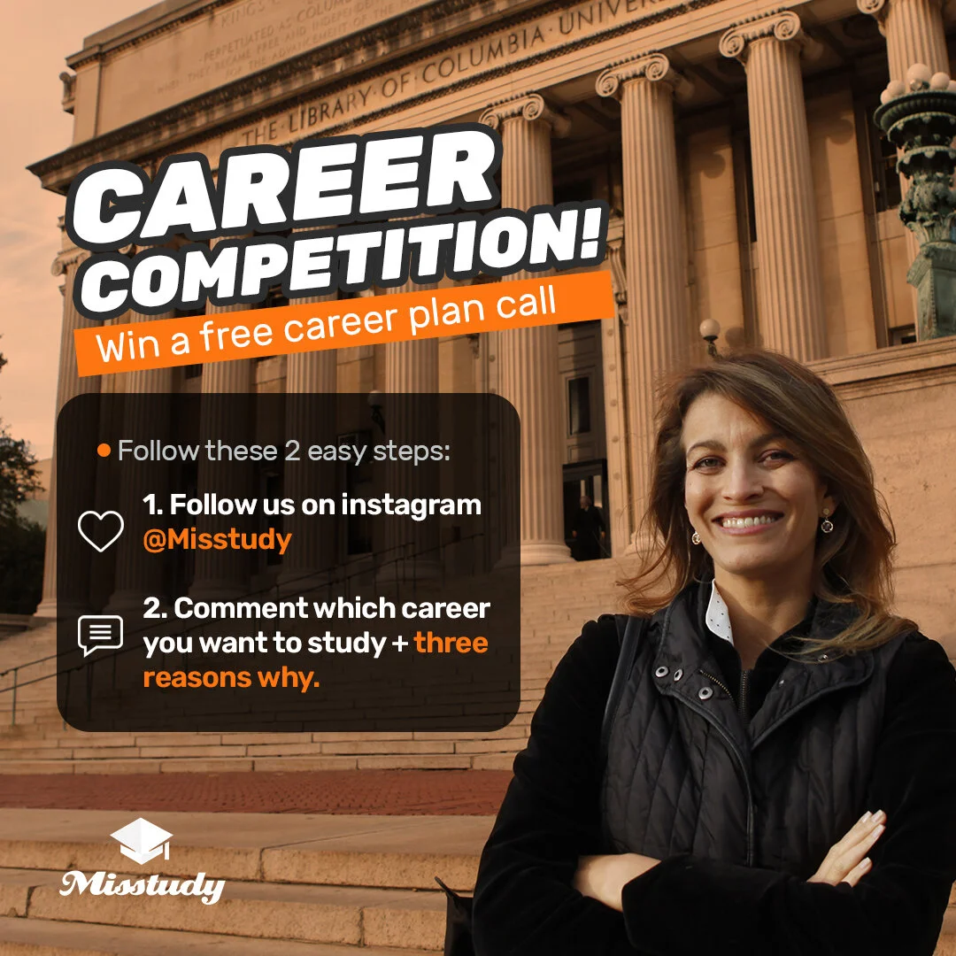Career competition!🏅

You have the opportunity to win a free career plan call. You just have to follow 2 easy steps✌🏻:

1. Follow us on Instagram✔️.
2. Comment which career you want to study + three reasons why⬇️.

The student who gives us the best