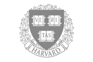 Harvard University emblem featuring a shield with the letters V, R, T, S, surrounded by a laurel wreath and a banner with the word 'Harvard' at the bottom.