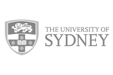 Gray and white logo of The University of Sydney featuring a shield with a lion, a star, and a book.