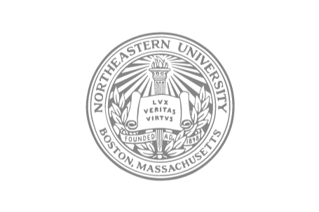 Seal of Northeastern University in Boston, Massachusetts, featuring a torch, an open book, and laurel branches.