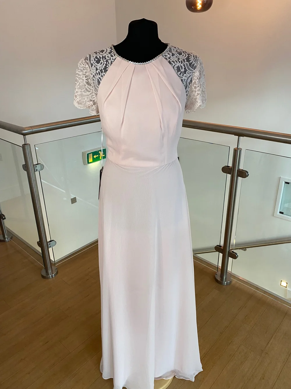 Dessy us 12 uk 14 pale pink with cap sleeve Dream Weddings
