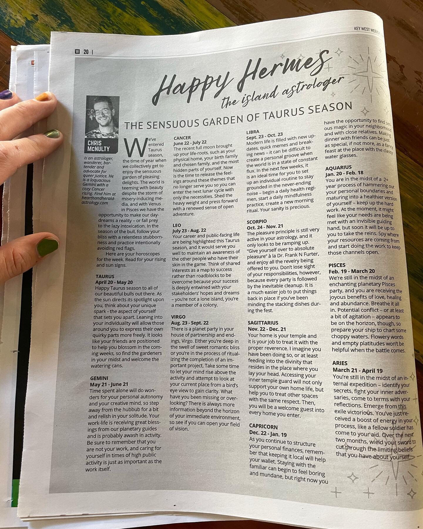 Pick up your copy of this week&rsquo;s Key West @keysweekly for your current horoscopes. And when you realize the added weight in the paper is the Keys Woman Magazine, pop that open also and read through a birth chart 101 article I wrote for them for