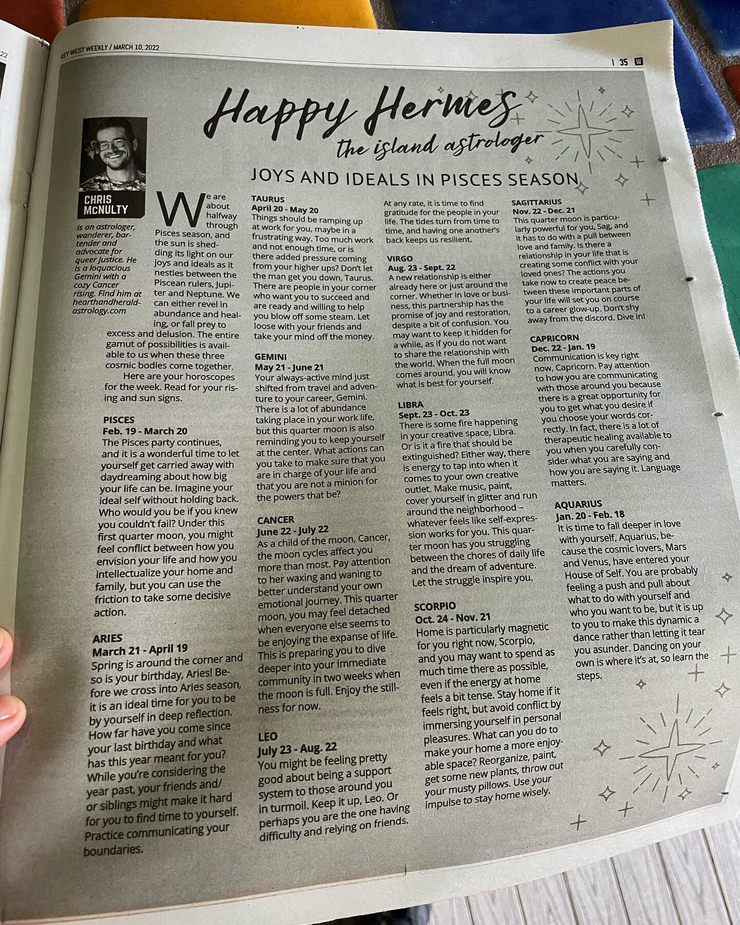 Here are your horoscopes from this past Thursday&rsquo;s @keysweekly. I hope they&rsquo;re helpful nuggets!